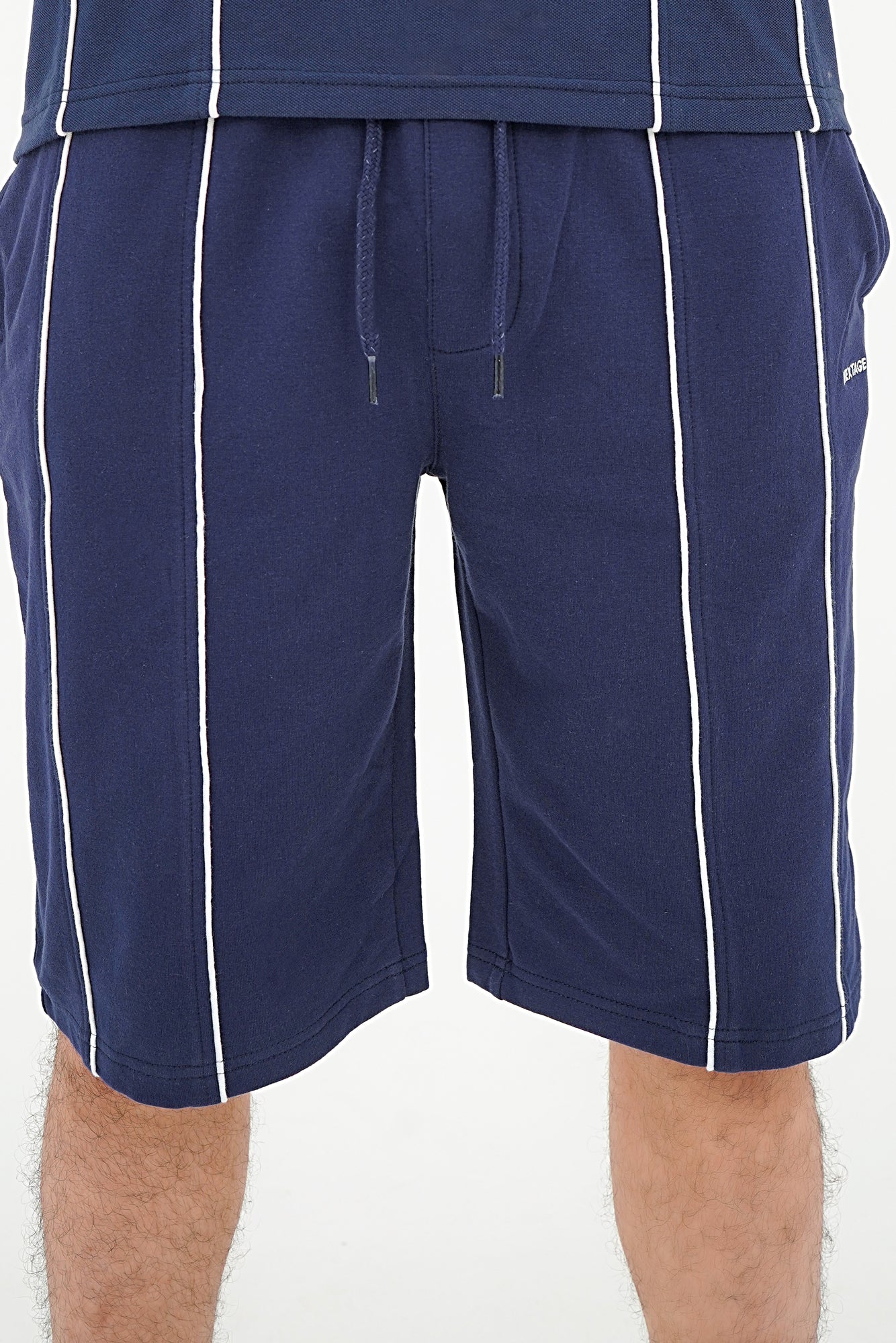 Navy Blue Piping Stripe Short Set