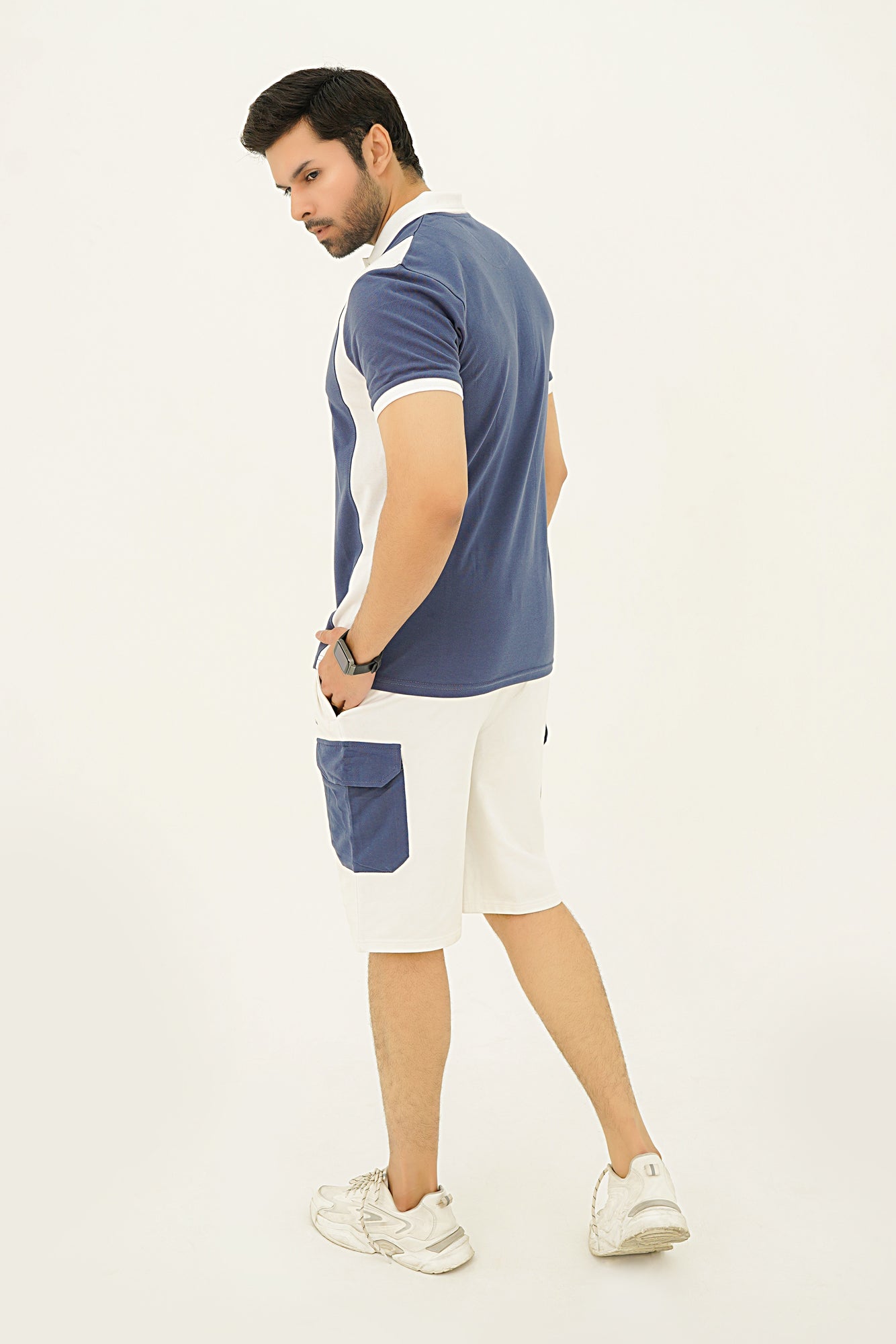 Nextage Blue & White Cargo Short Set