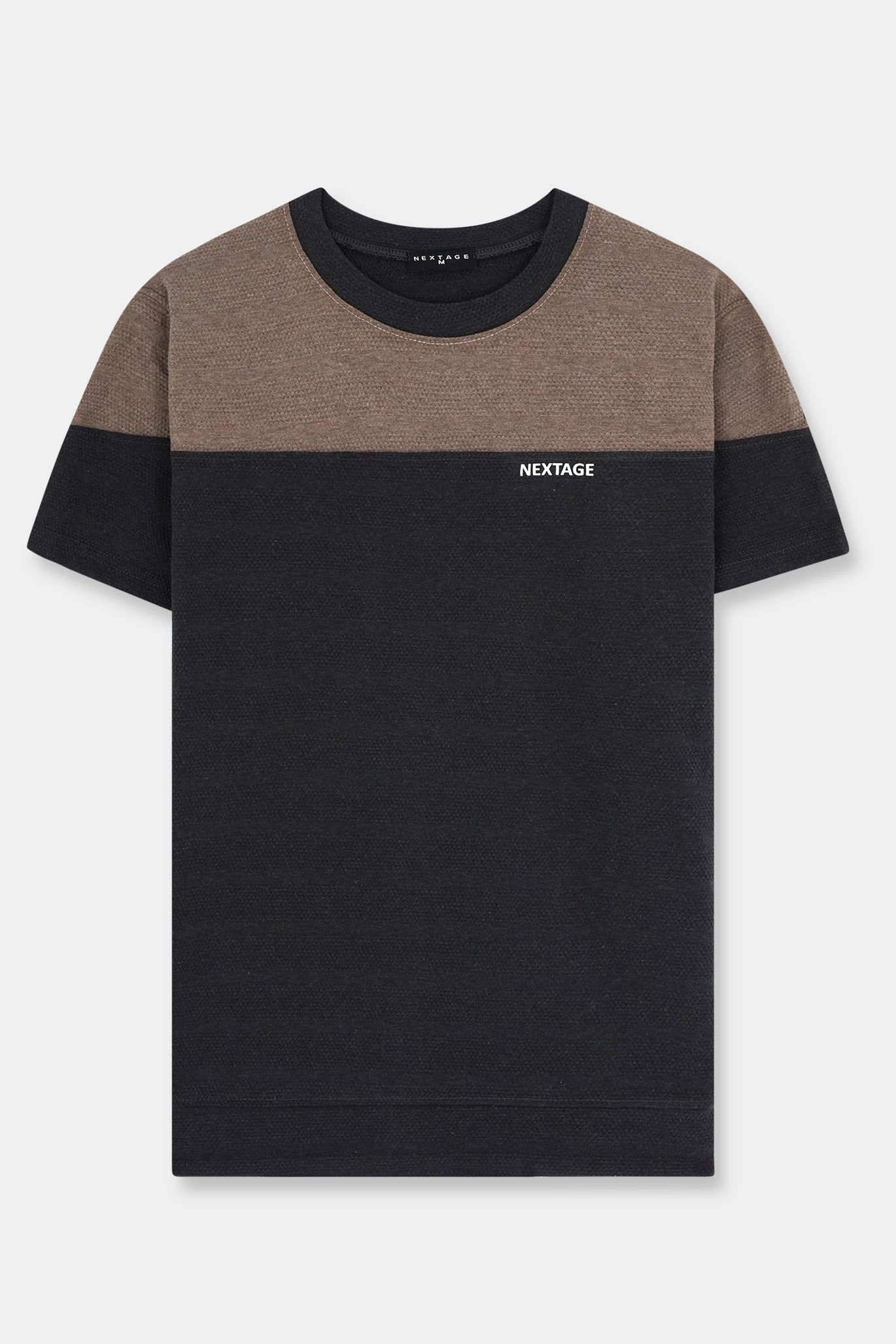 Charcoal Beige Panel Round Neck T-Shirt