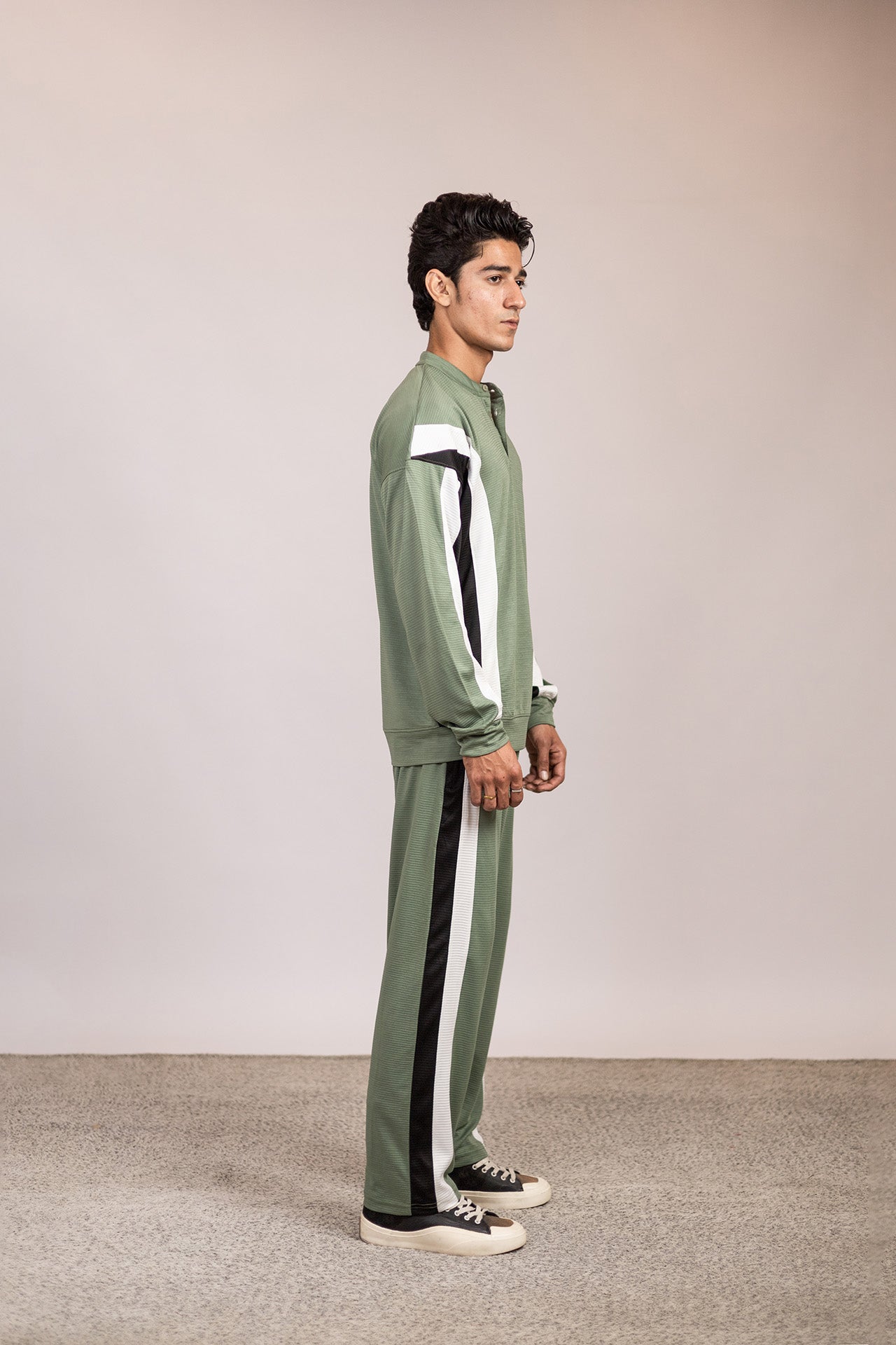 Men’s Oversized Sage Green Color Block Tracksuit