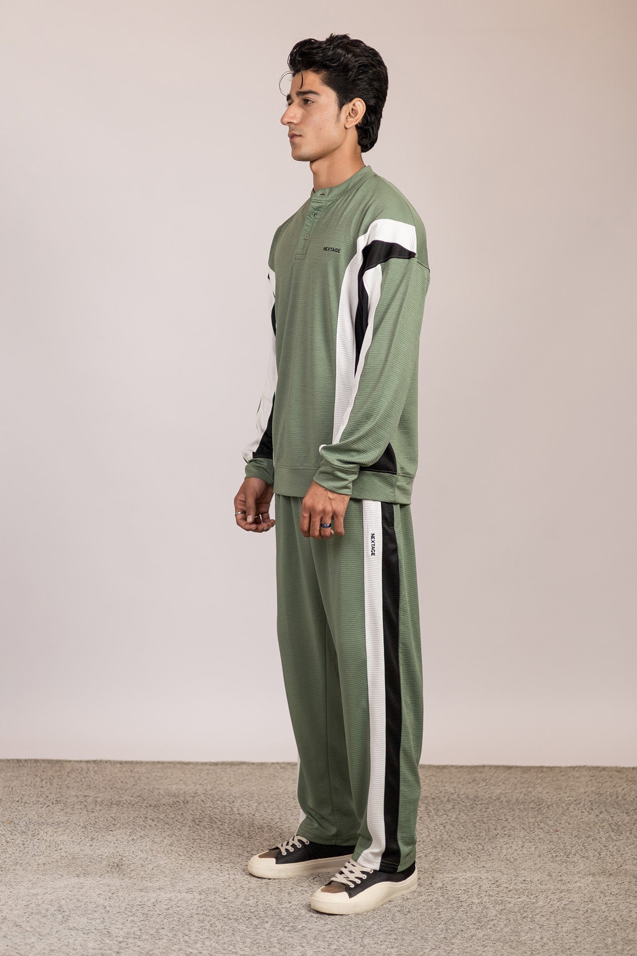 Men’s Oversized Sage Green Color Block Tracksuit