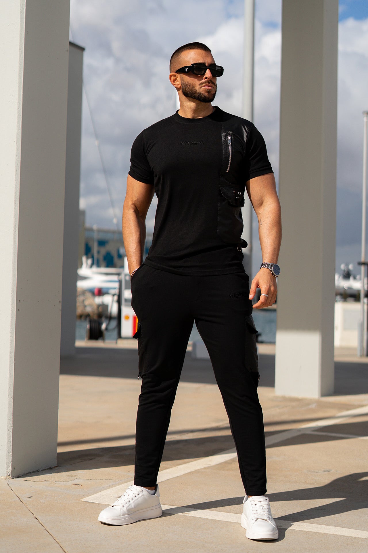 Nextage Black Tonal Embroidered Tracksuit