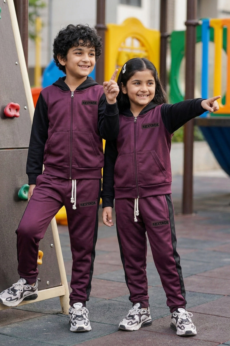 Nextage Plum Maroon Black Contrast Tracksuit