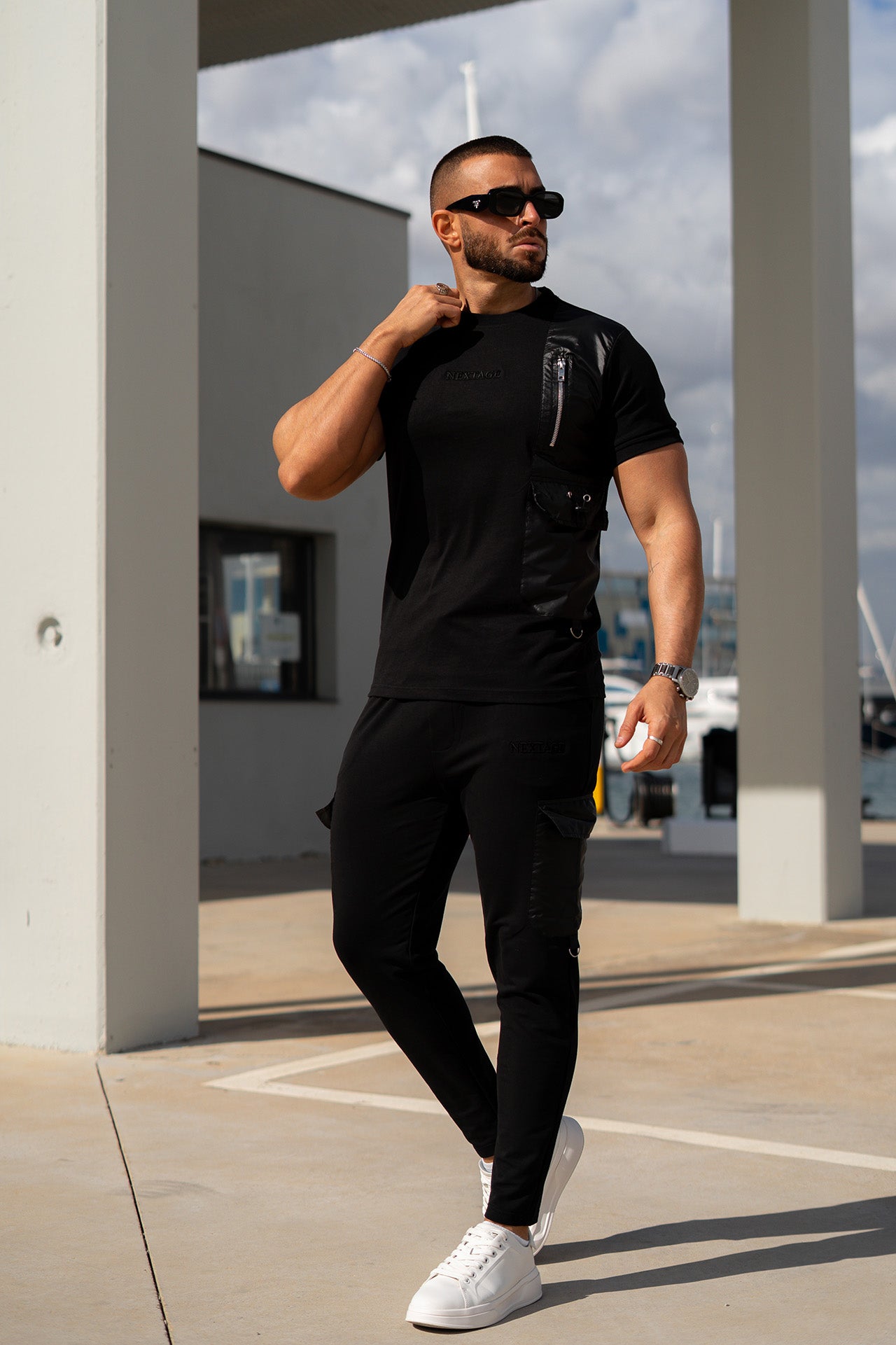 Nextage Black Tonal Embroidered Tracksuit