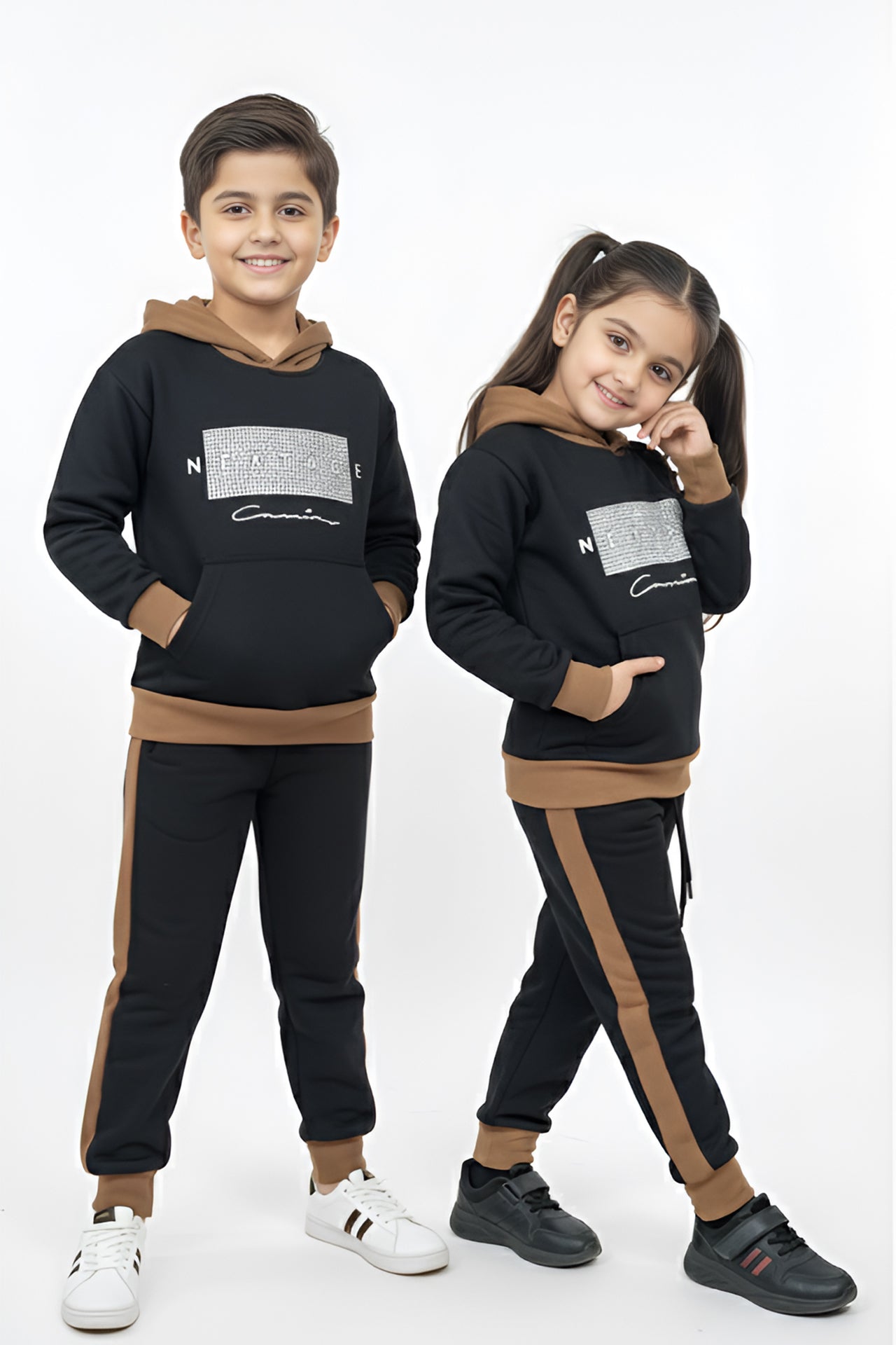 Nextage Kids Black Printed Tracksuit