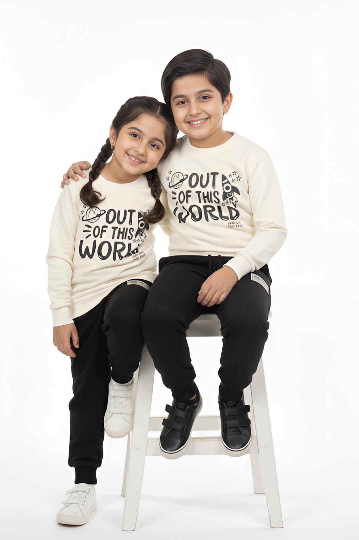 Nextage Kids Black Cream Printed Tracksuit