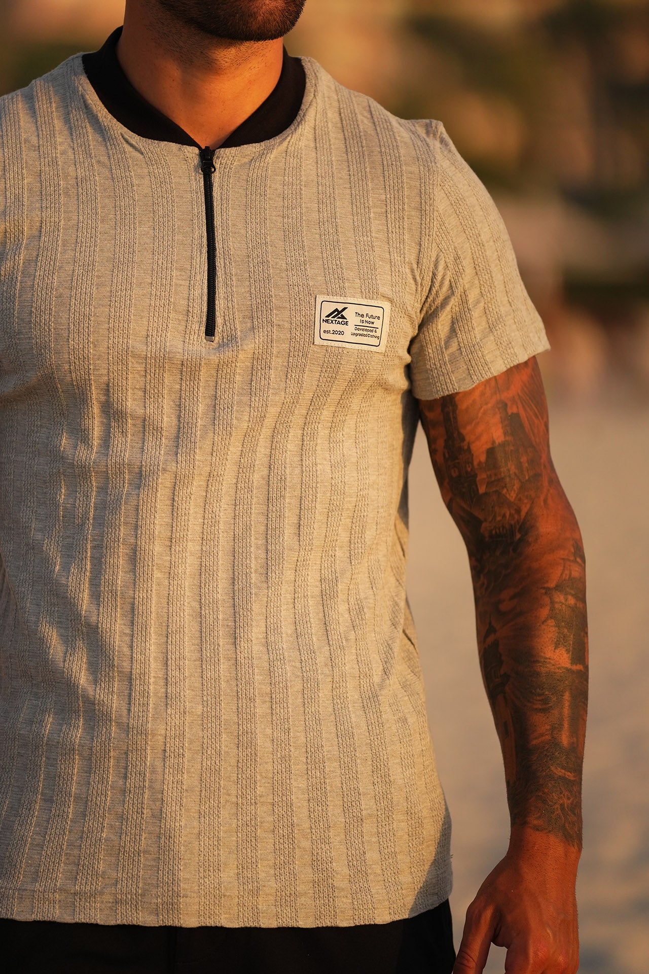 Nextage Jacquard Textured Grey Marl Zipper Short Set