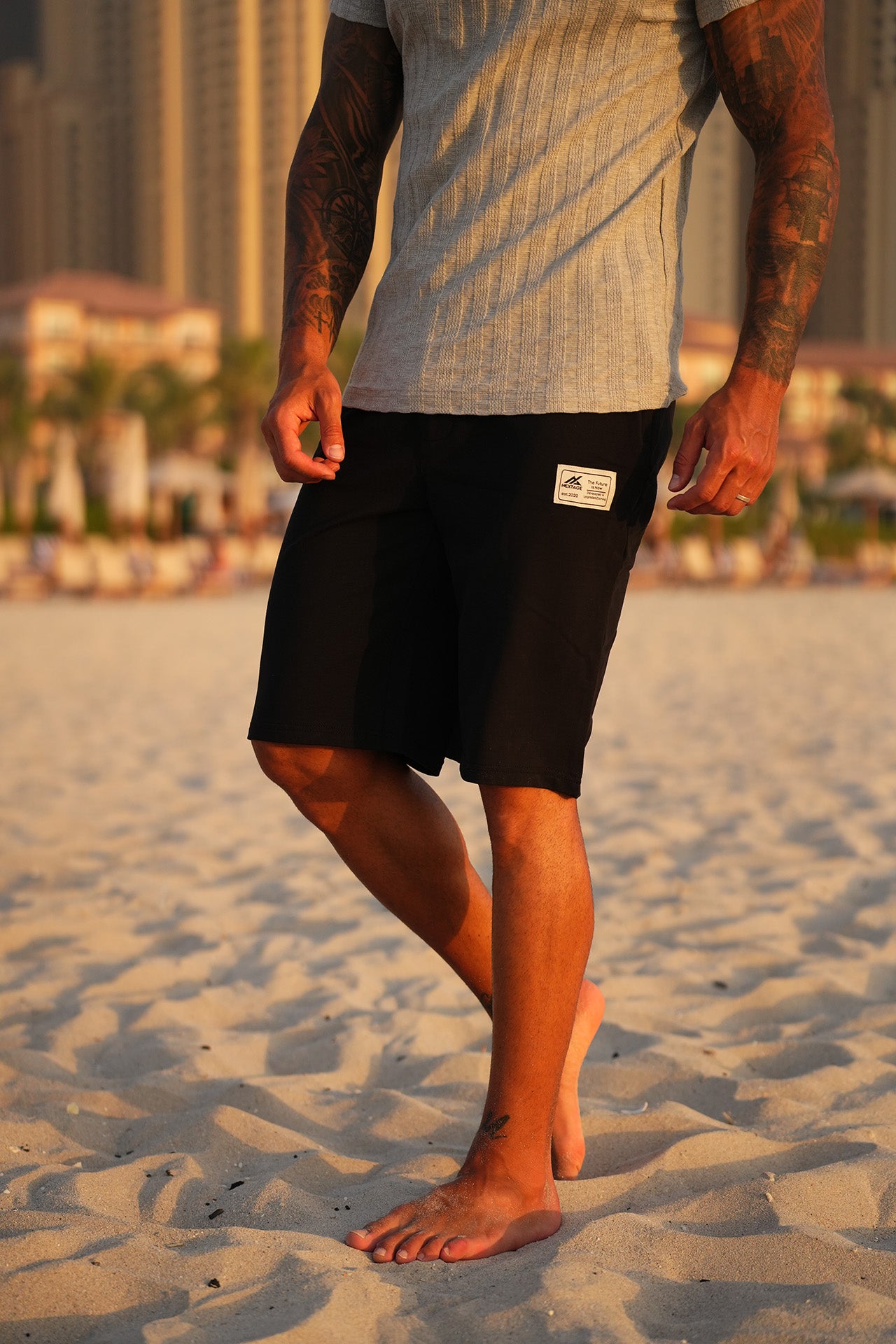 Nextage Jacquard Textured Grey Marl Zipper Short Set