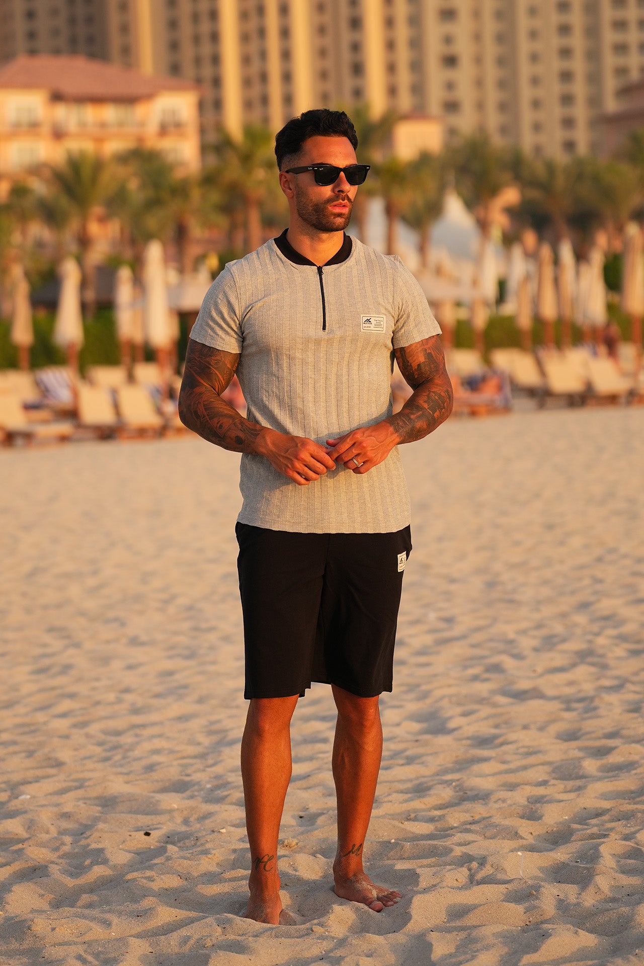 Nextage Jacquard Textured Grey Marl Zipper Short Set