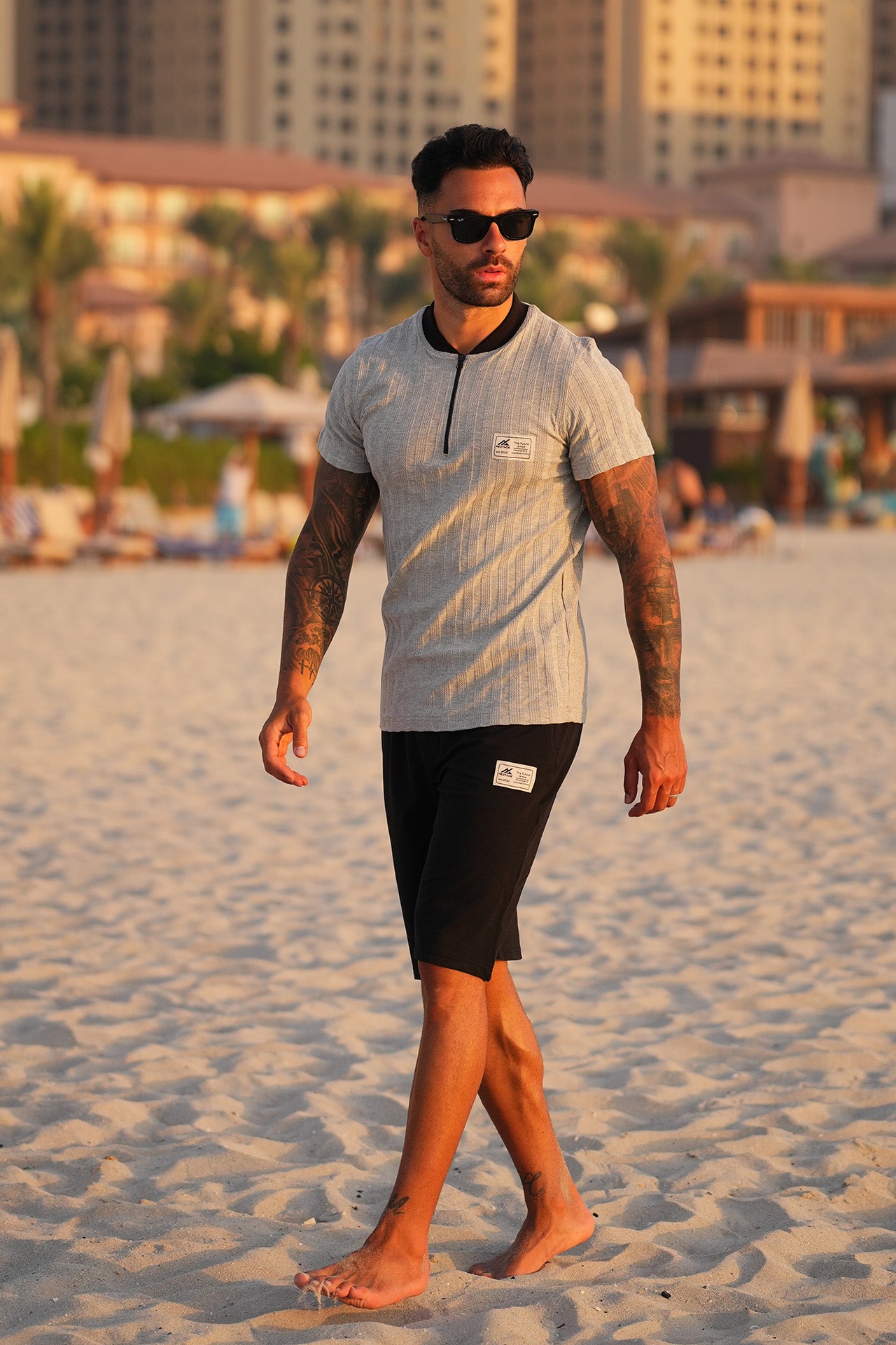 Nextage Jacquard Textured Grey Marl Zipper Short Set