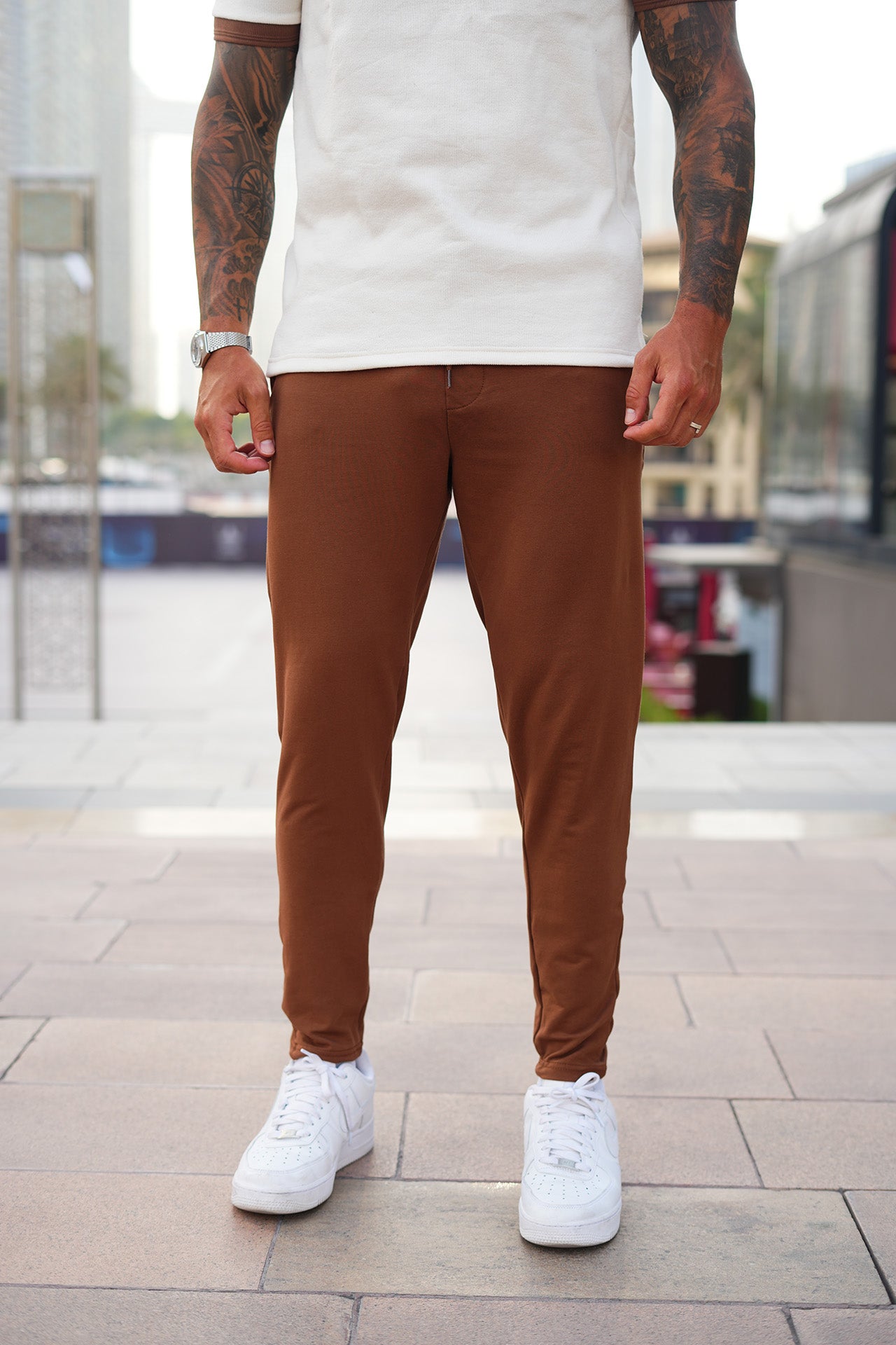 Nextage Brown Side Zips Cotton Stretch Trouser