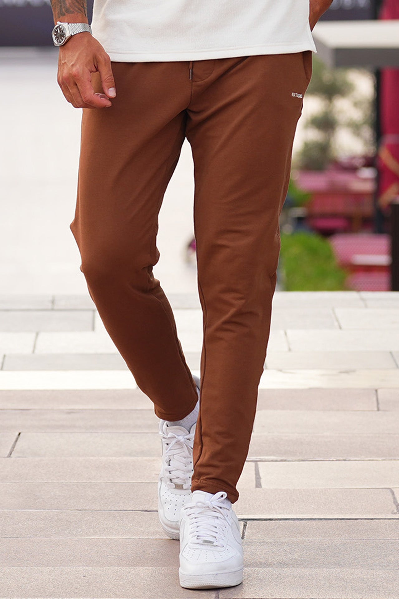 Nextage Brown Side Zips Cotton Stretch Trouser