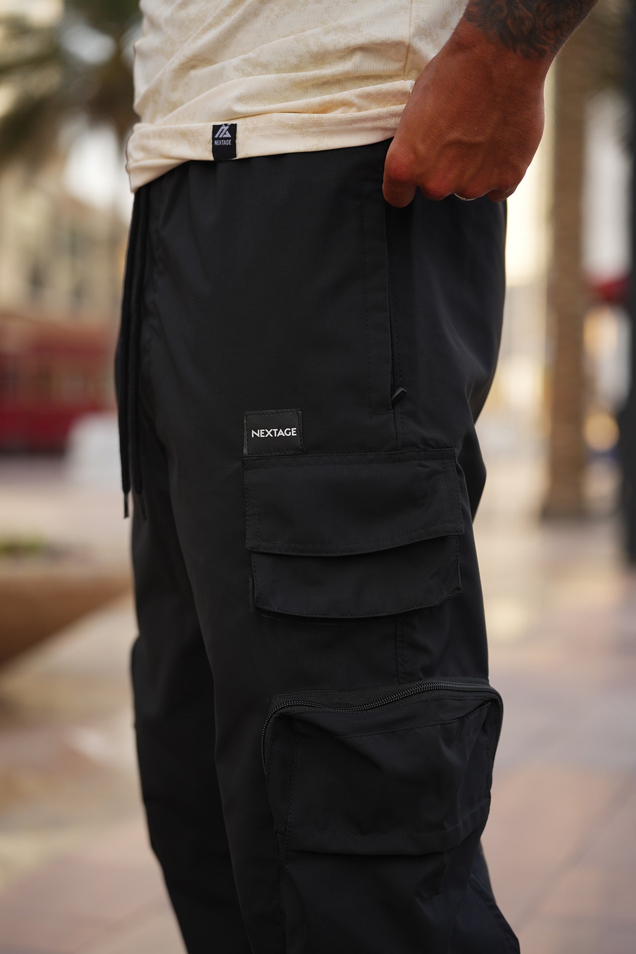 Nextage Premium Air Mesh Textured Print Cargo Tracksuit