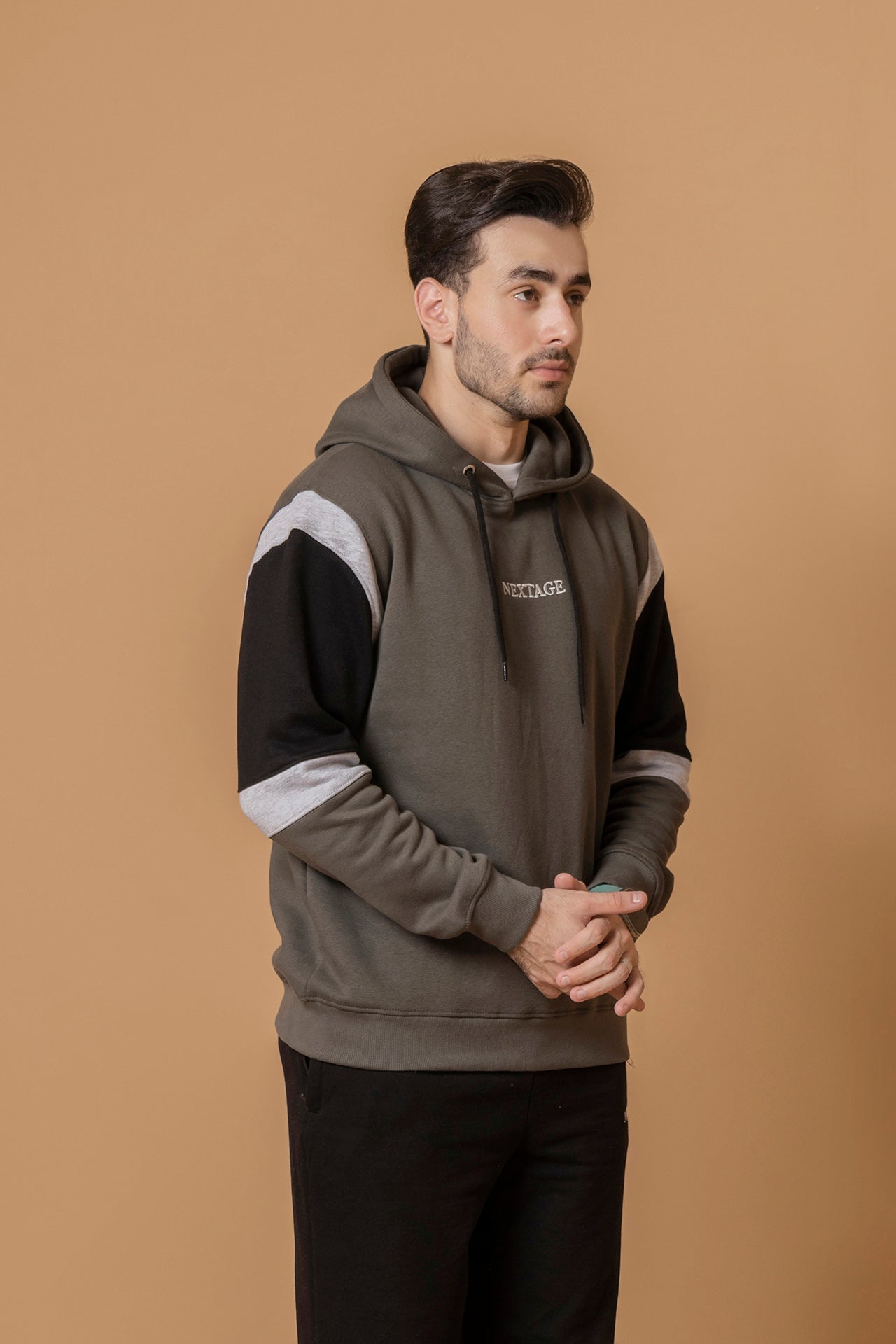 Moss Khaki Sleeve Panel Hooded Tracksuit