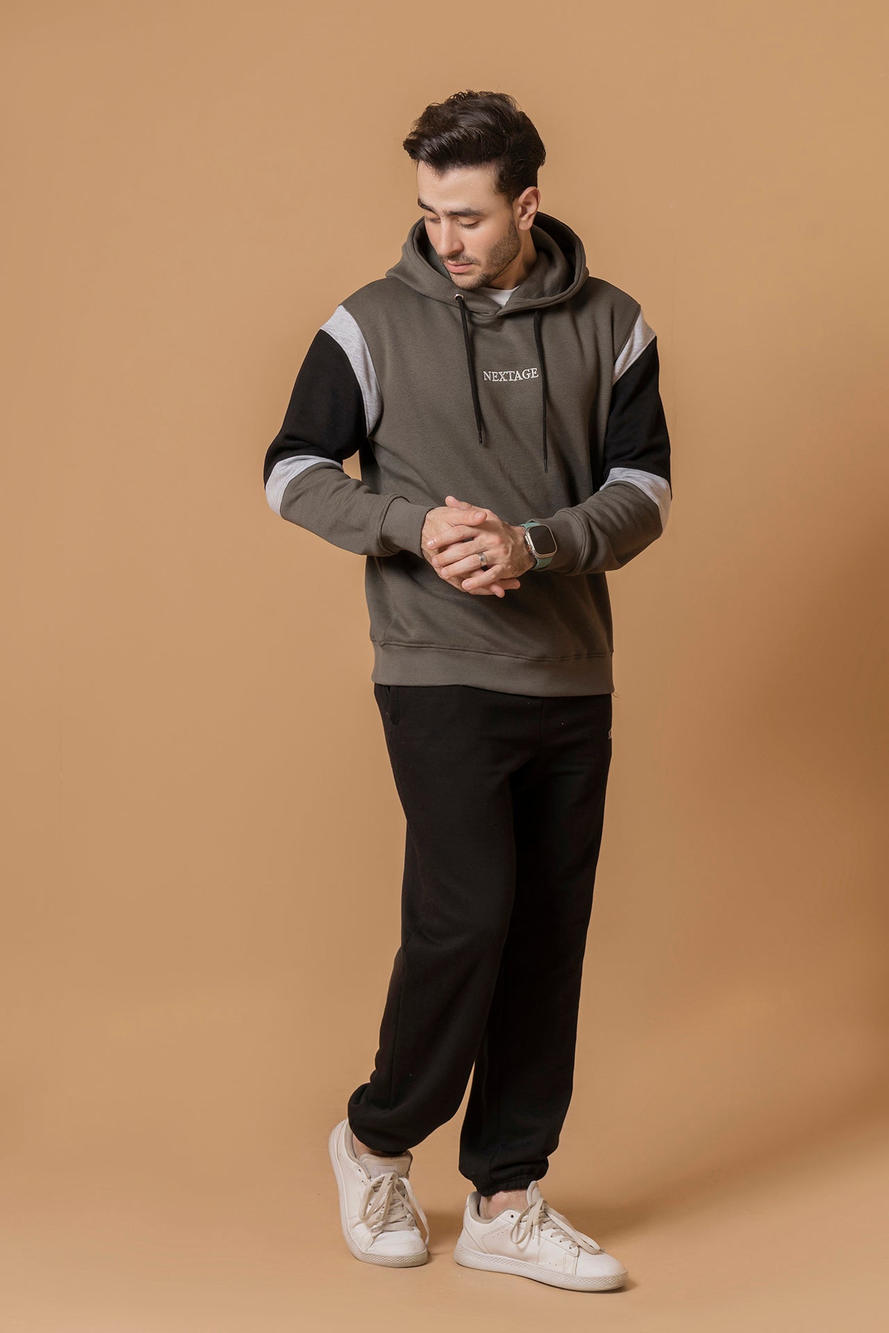 Moss Khaki Sleeve Panel Hooded Tracksuit