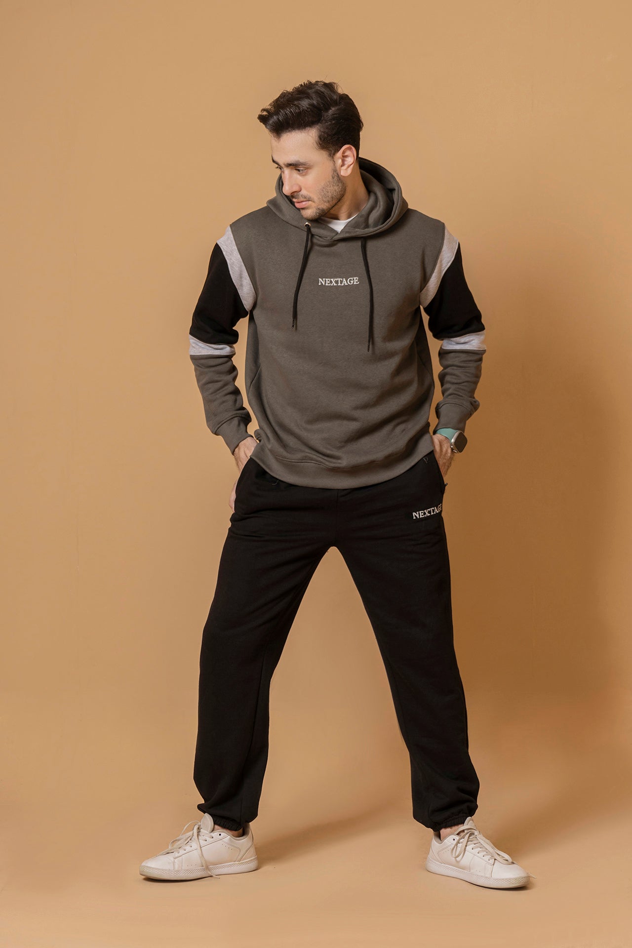 Moss Khaki Sleeve Panel Hooded Tracksuit