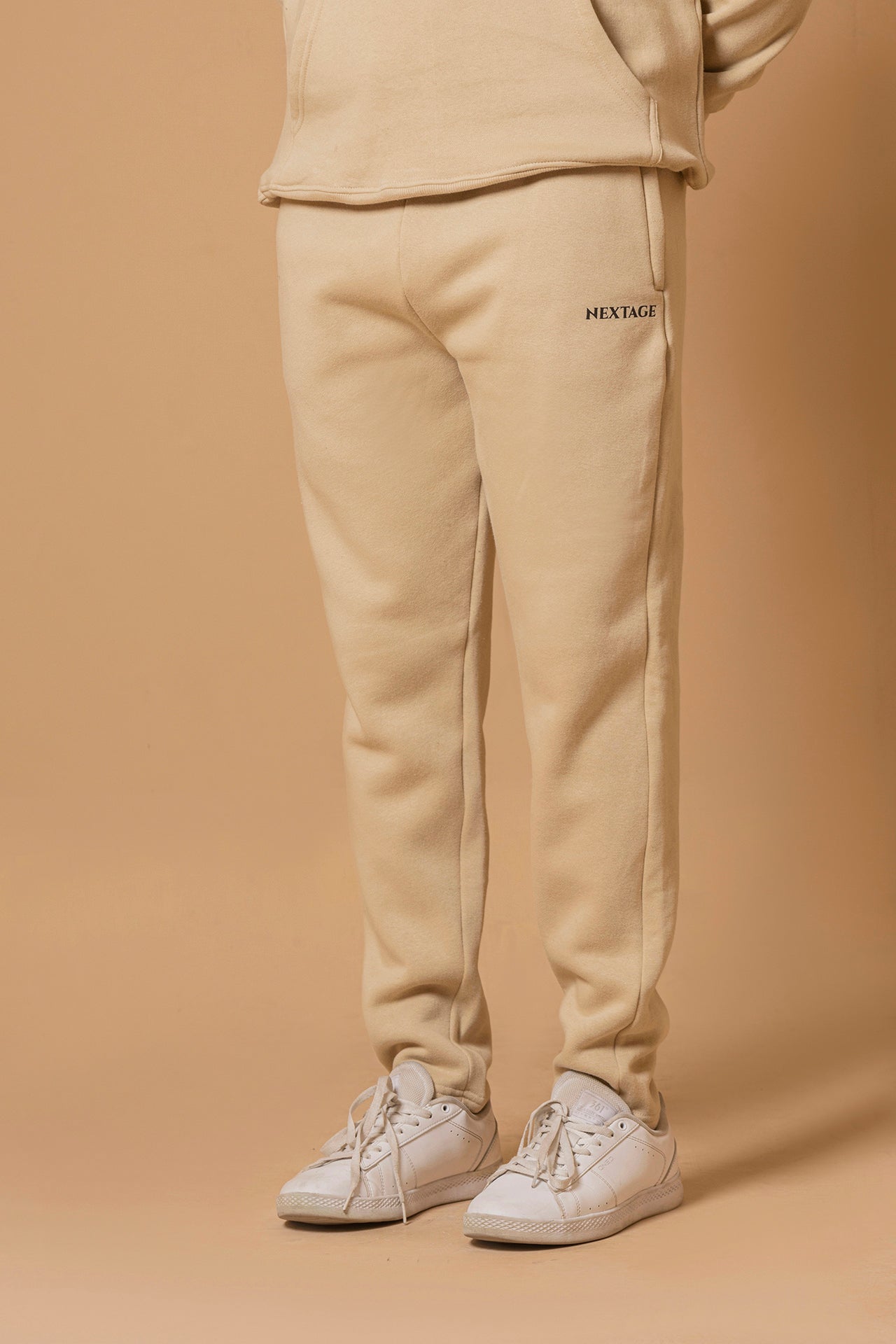 Oatmeal Unique Zipper Slogan Hooded Tracksuit