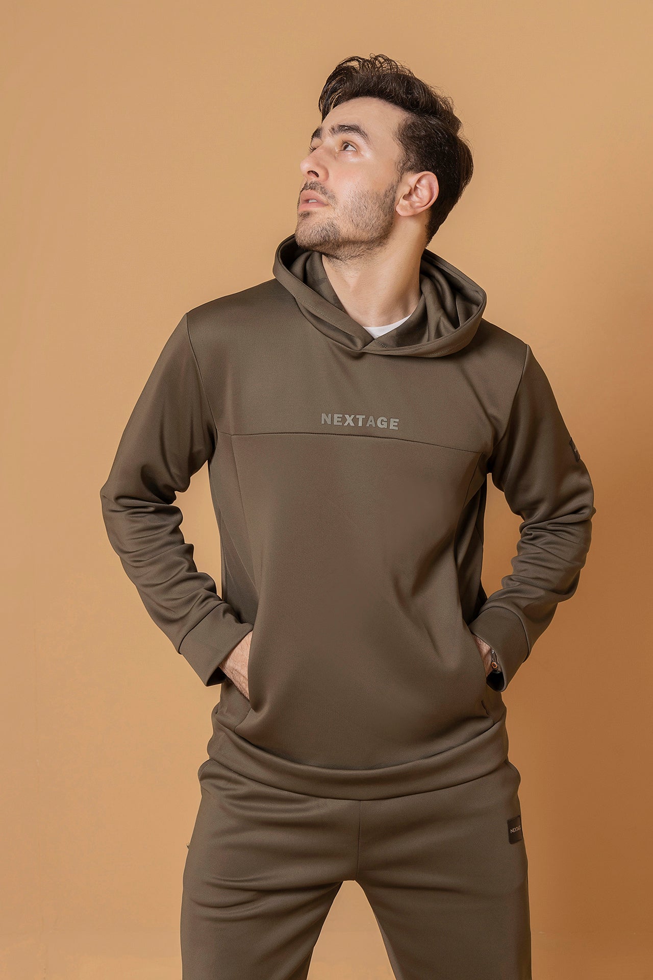 Nextage Olive Scuba Hooded Seems Detail Tracksuit