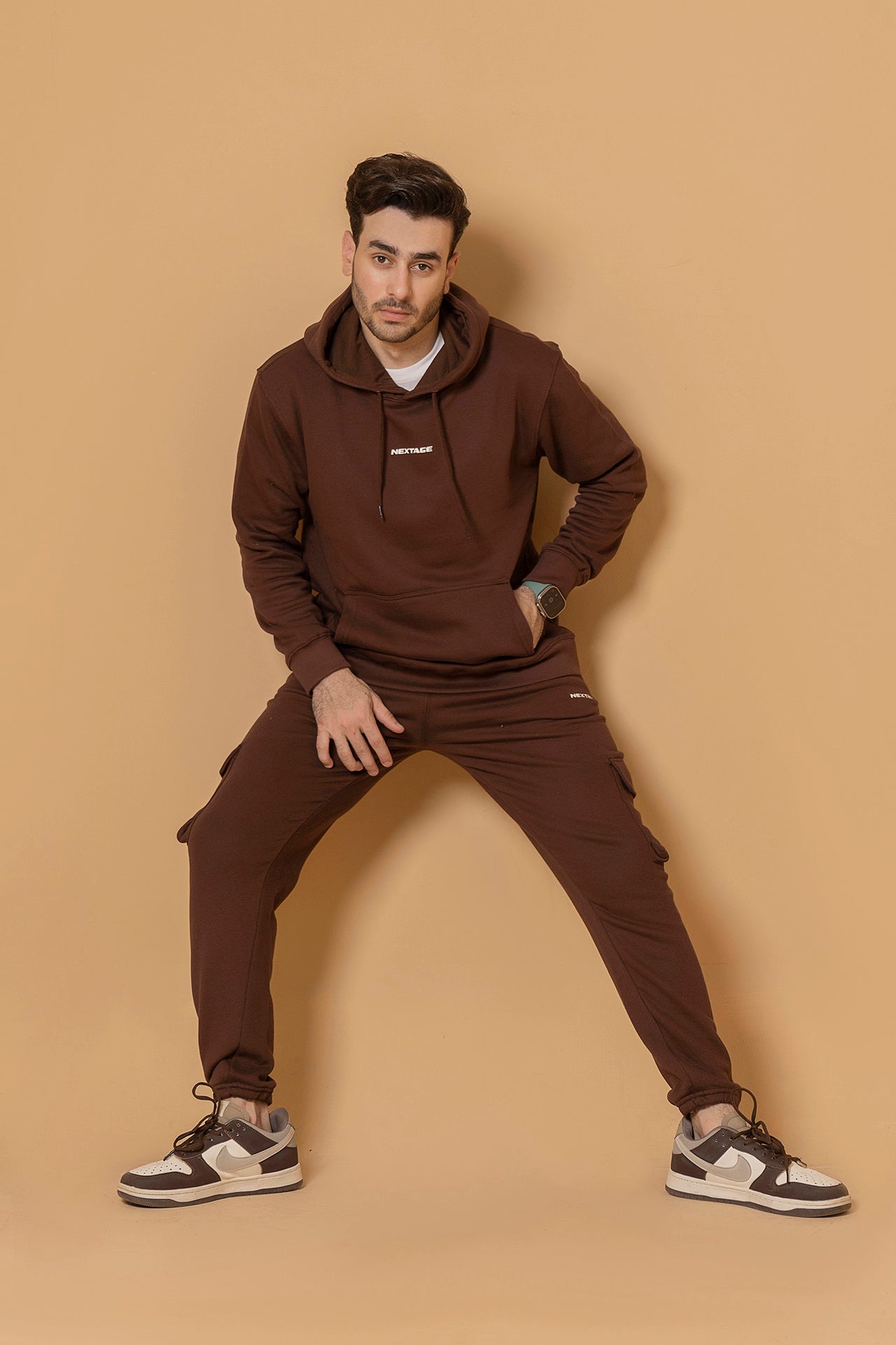 Chocolate Brown Hooded Cargo Tracksuit