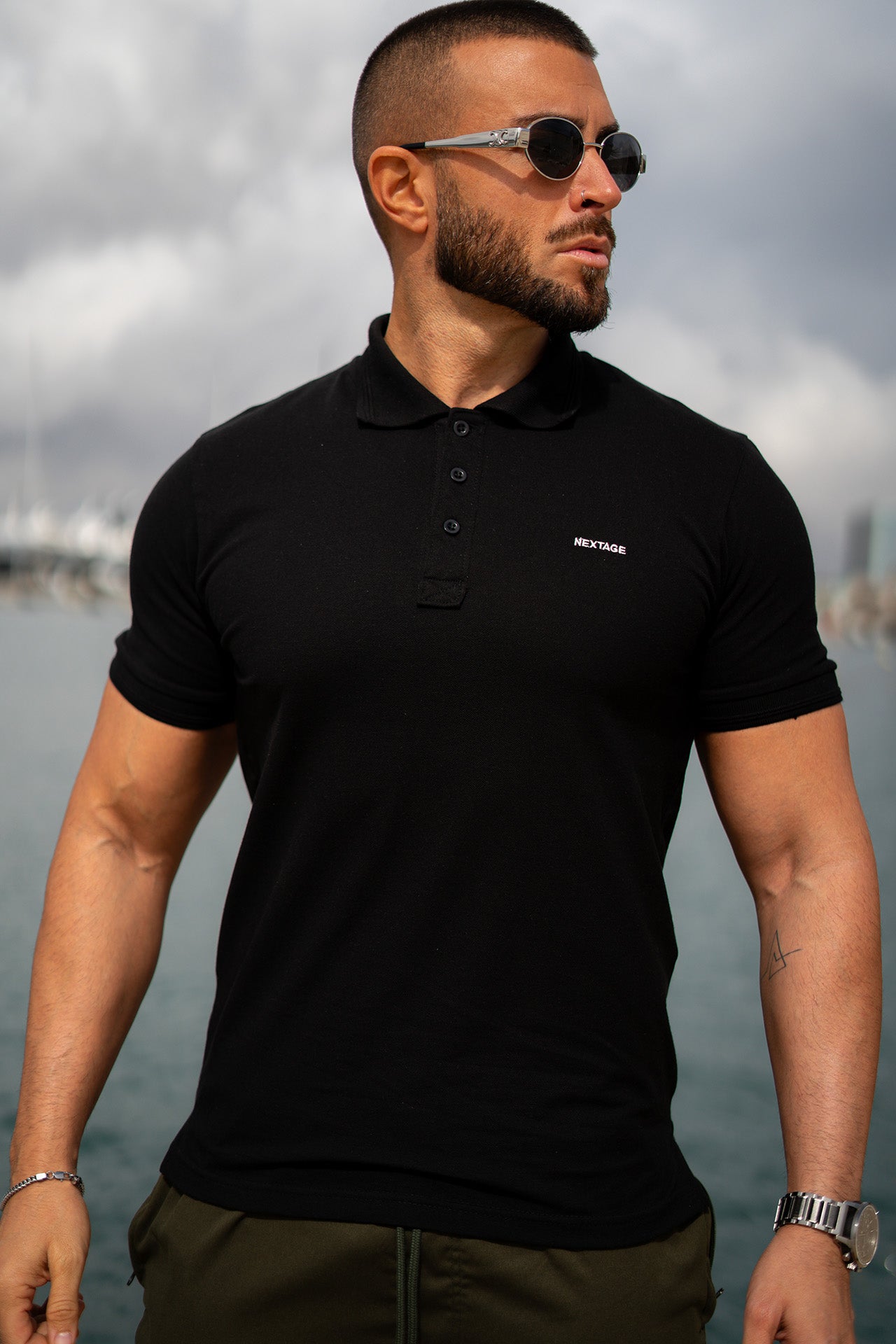 Nextage Olive Cargo Premium Black Polo Co-Ord Set