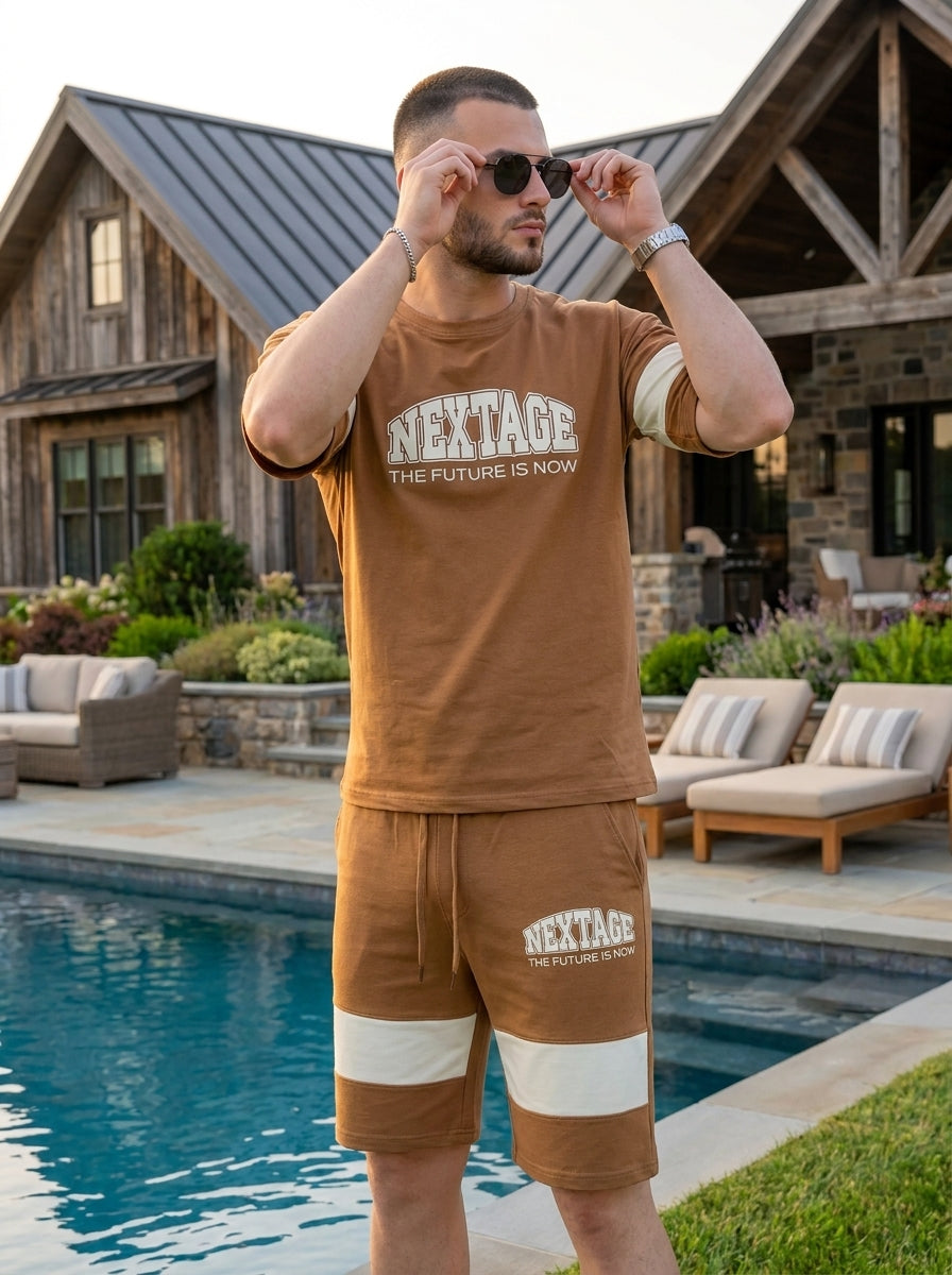 Nextage Brown Varsity Short Set