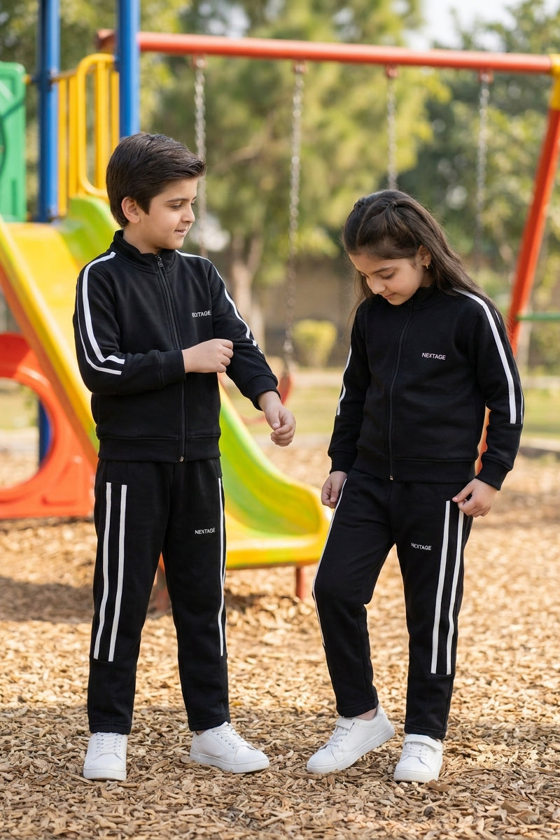 Nextage Kids Black Side Stripe Detail Tracksuit