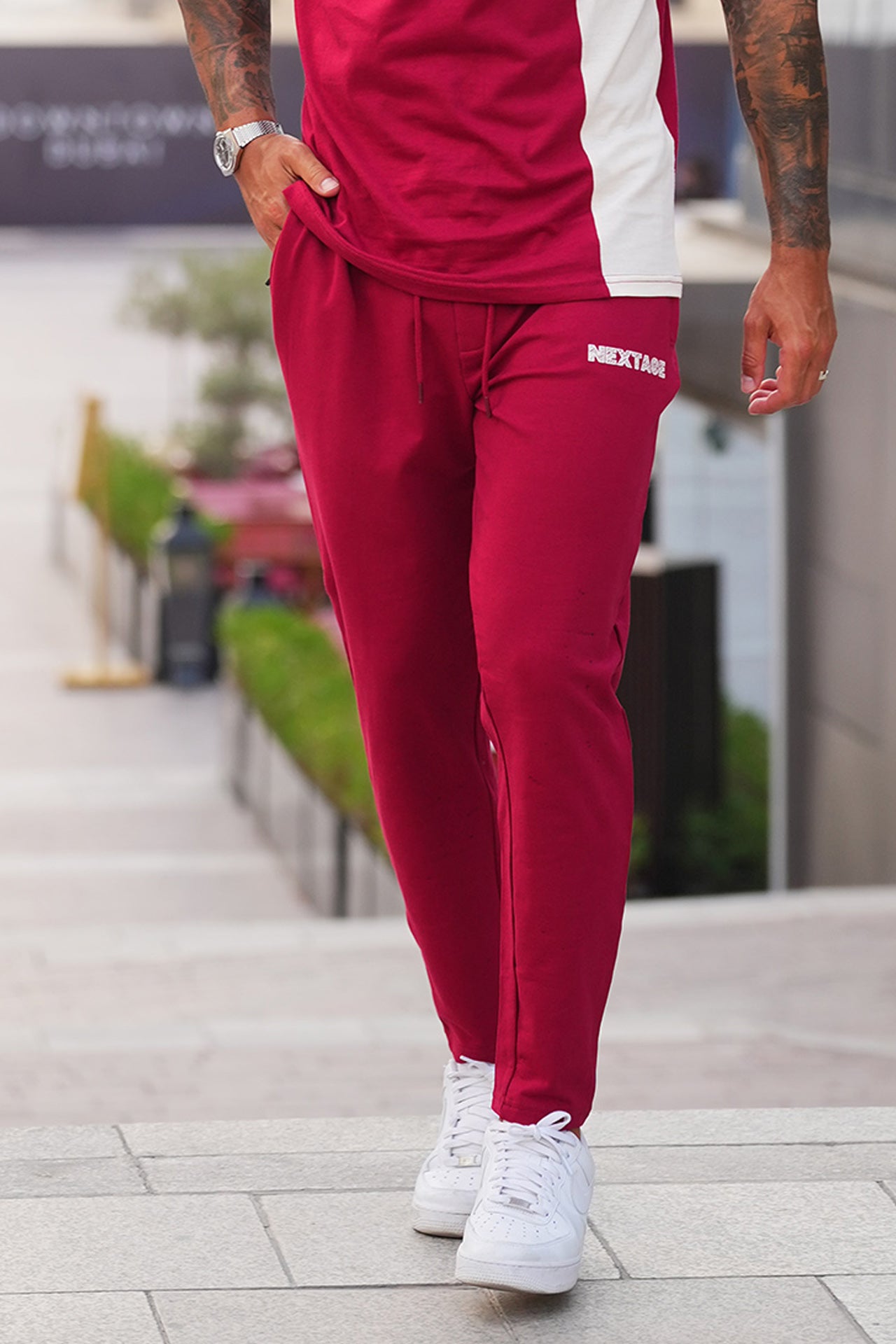 Maroon Side Zips Cotton Stretch Trouser