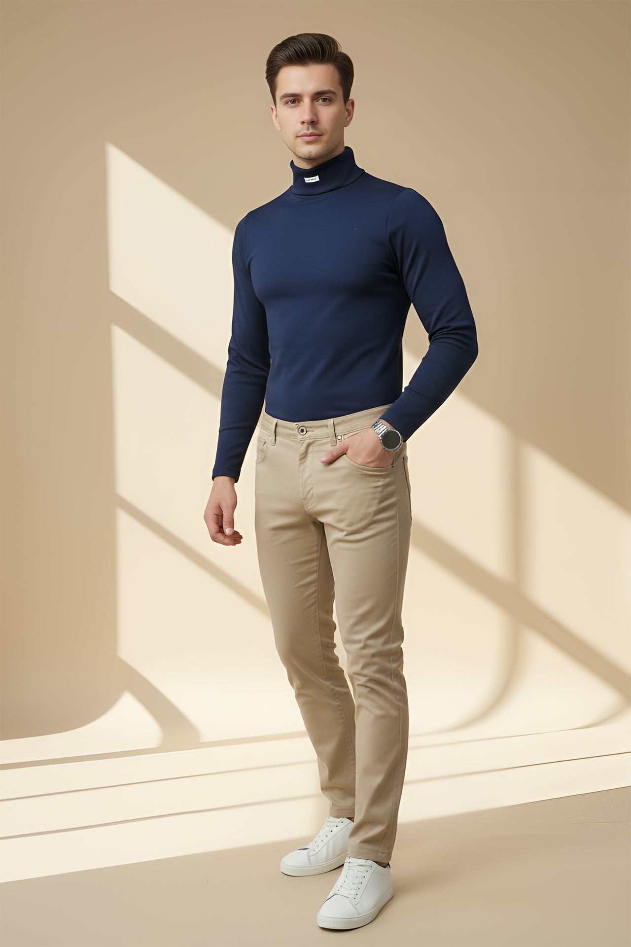 Nextage Blue Ribbed High Neck Shirt