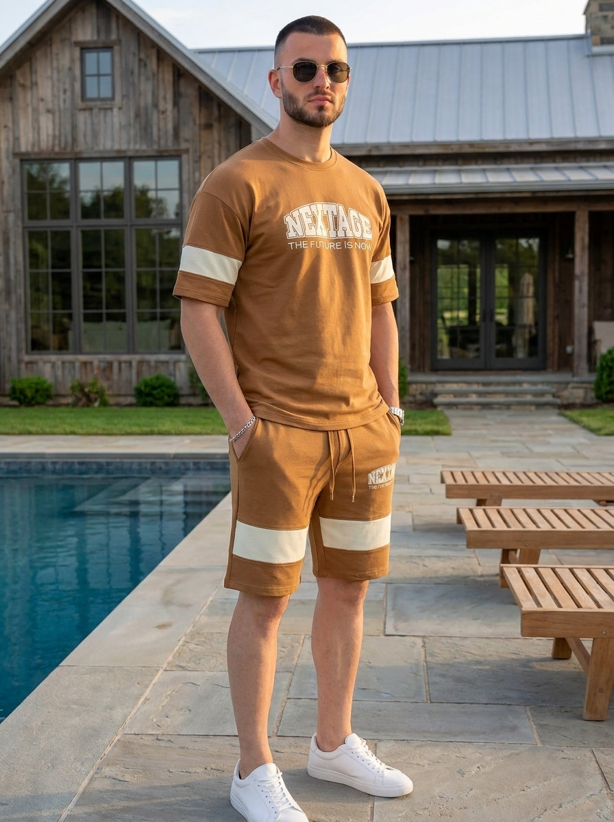 Nextage Brown Varsity Short Set