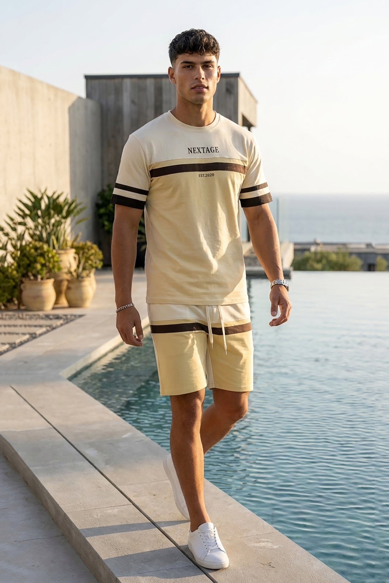 Nextage Cream Stripe Summer Short Set