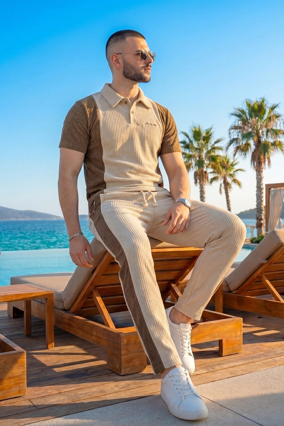 Beige & Brown Contrast Summer Co-ord Set