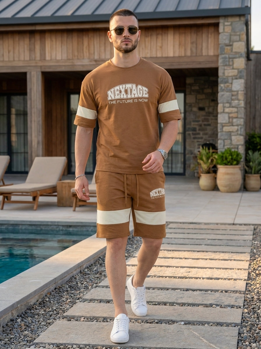 Nextage Brown Varsity Short Set