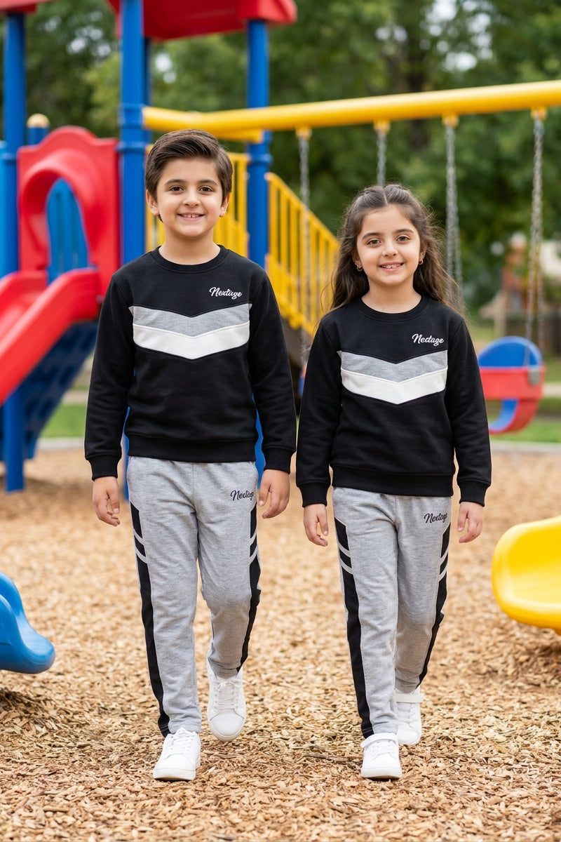 Nextage Kids Black Grey Melange Tracksuit