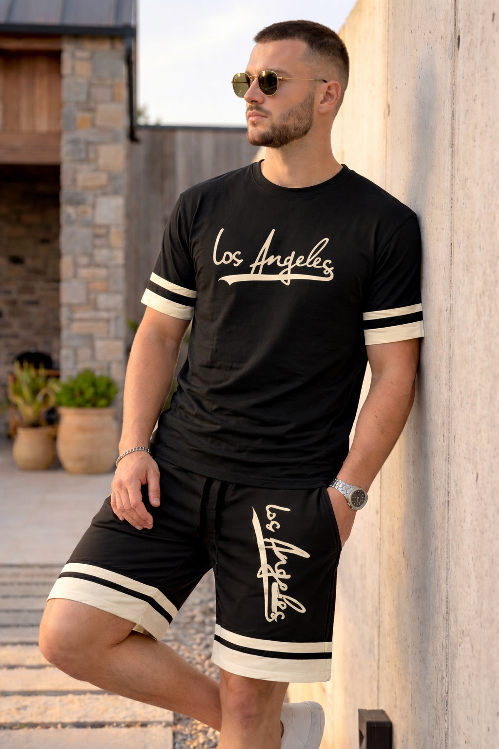 Los Angeles Printed Black Short Set