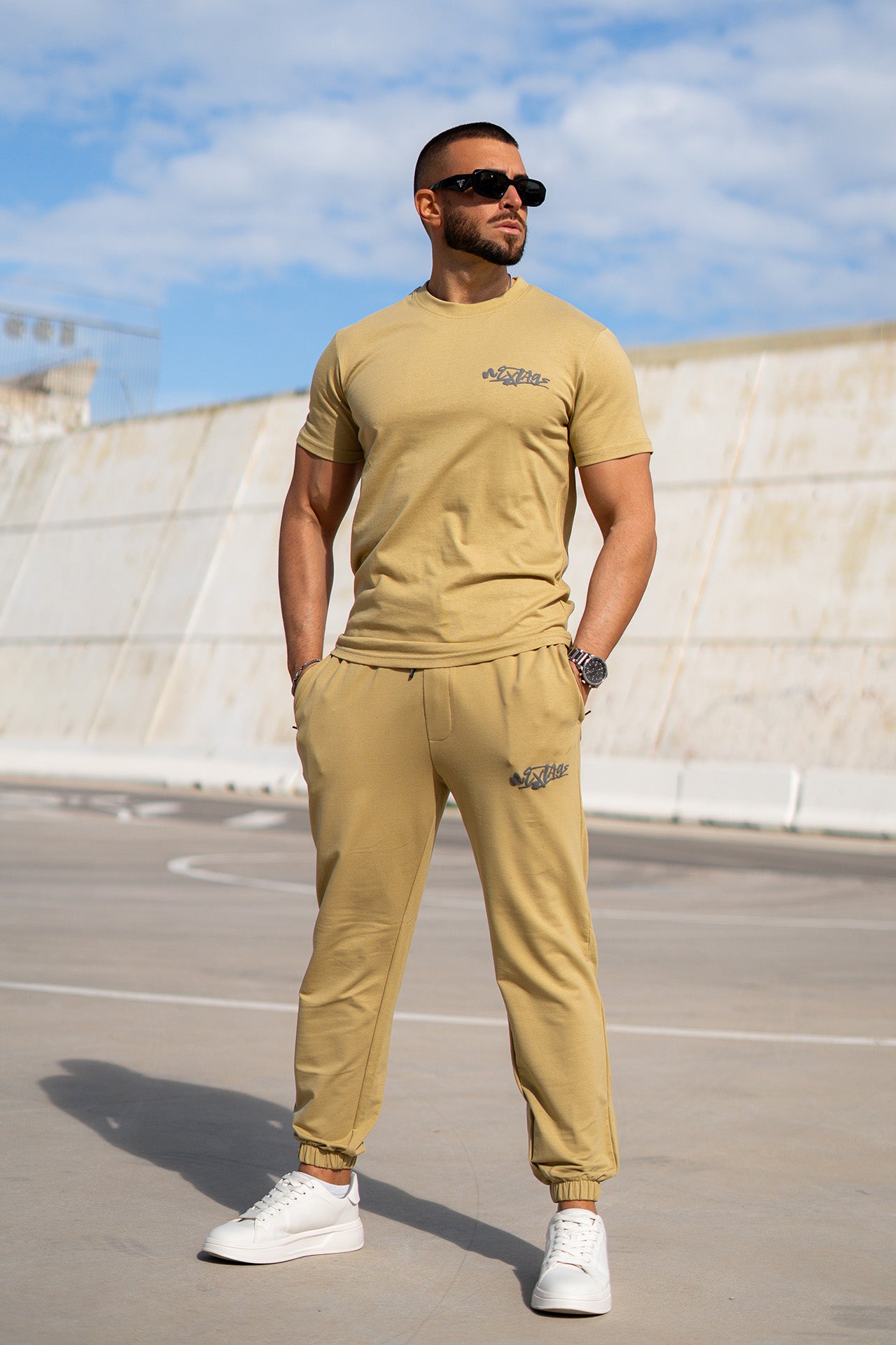 Nextage Khaki Puff Print Slogan Tracksuit