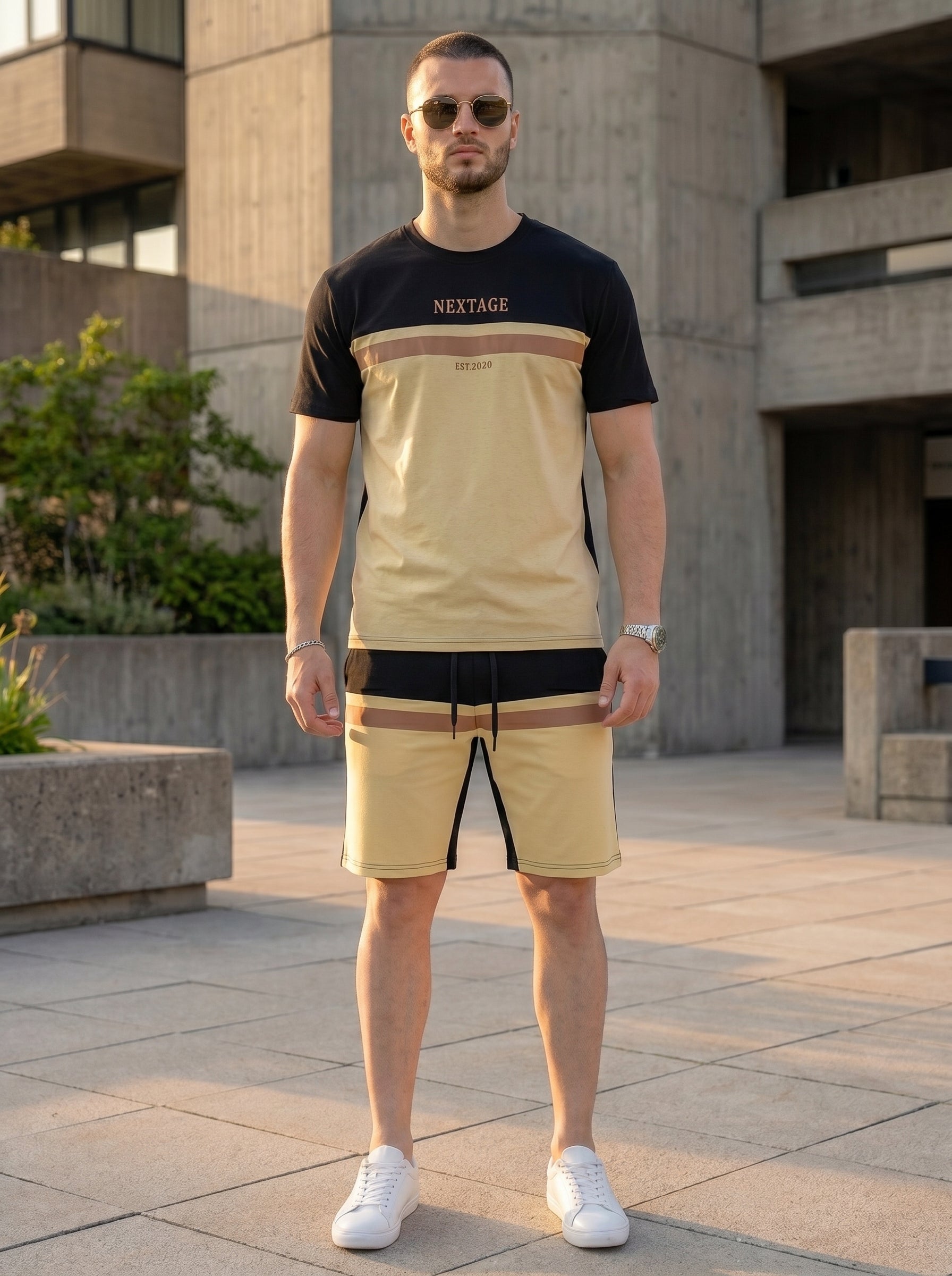Nextage Black Beige Short Set