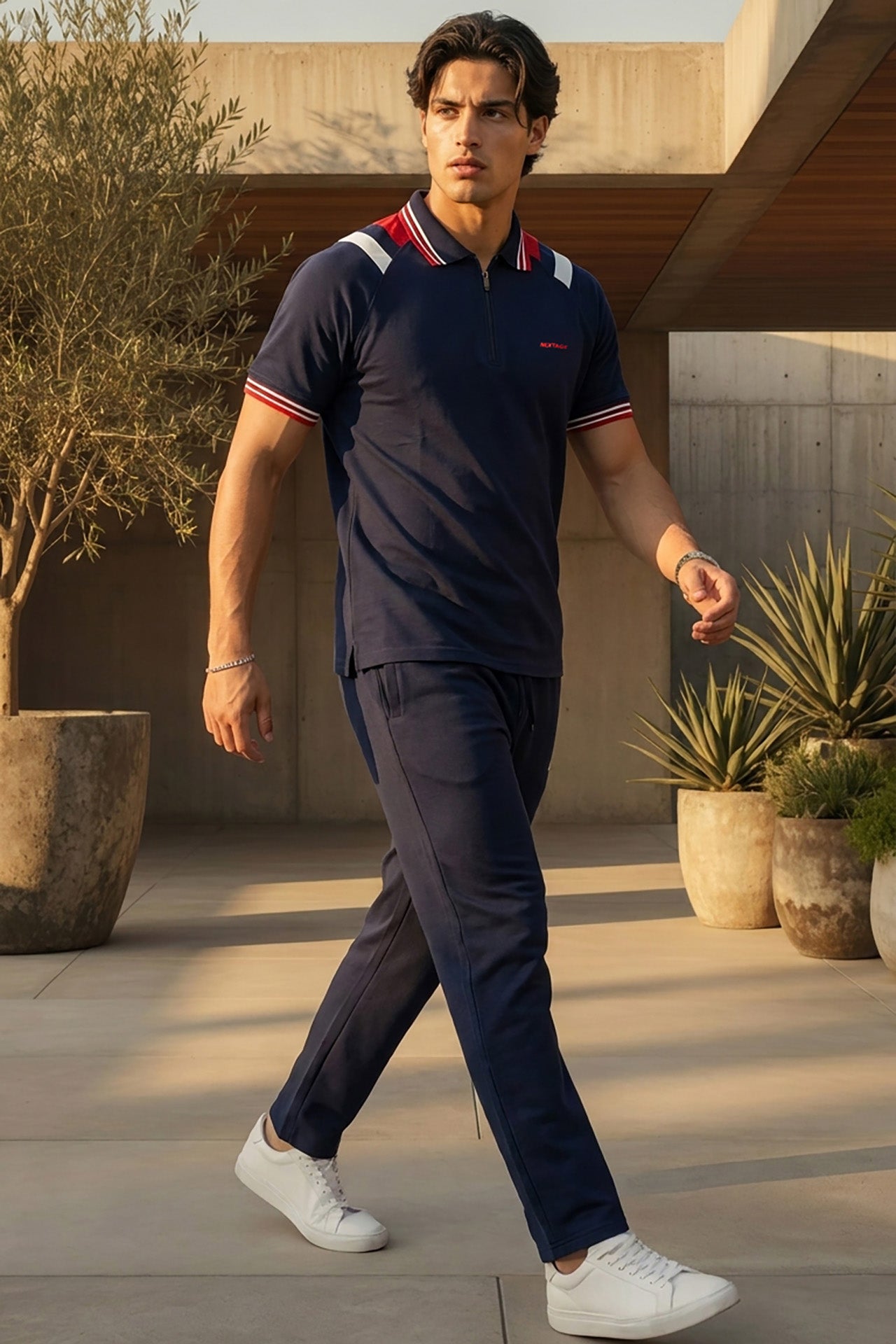 Nextage Twin Stripe Zip Polo Tracksuit