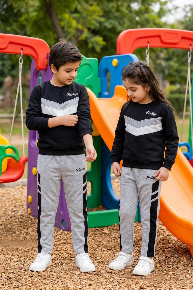 Nextage Kids Black Grey Melange Tracksuit