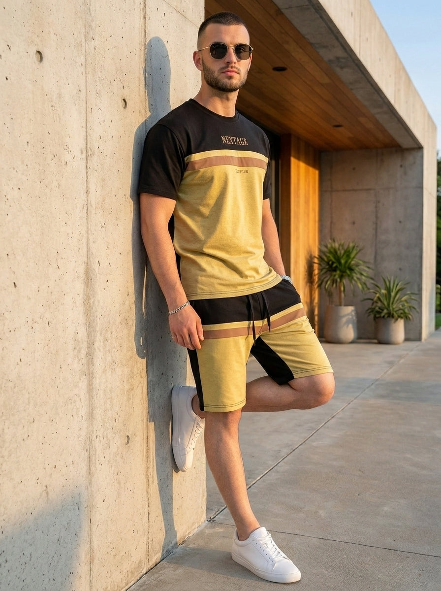 Nextage Black Beige Short Set
