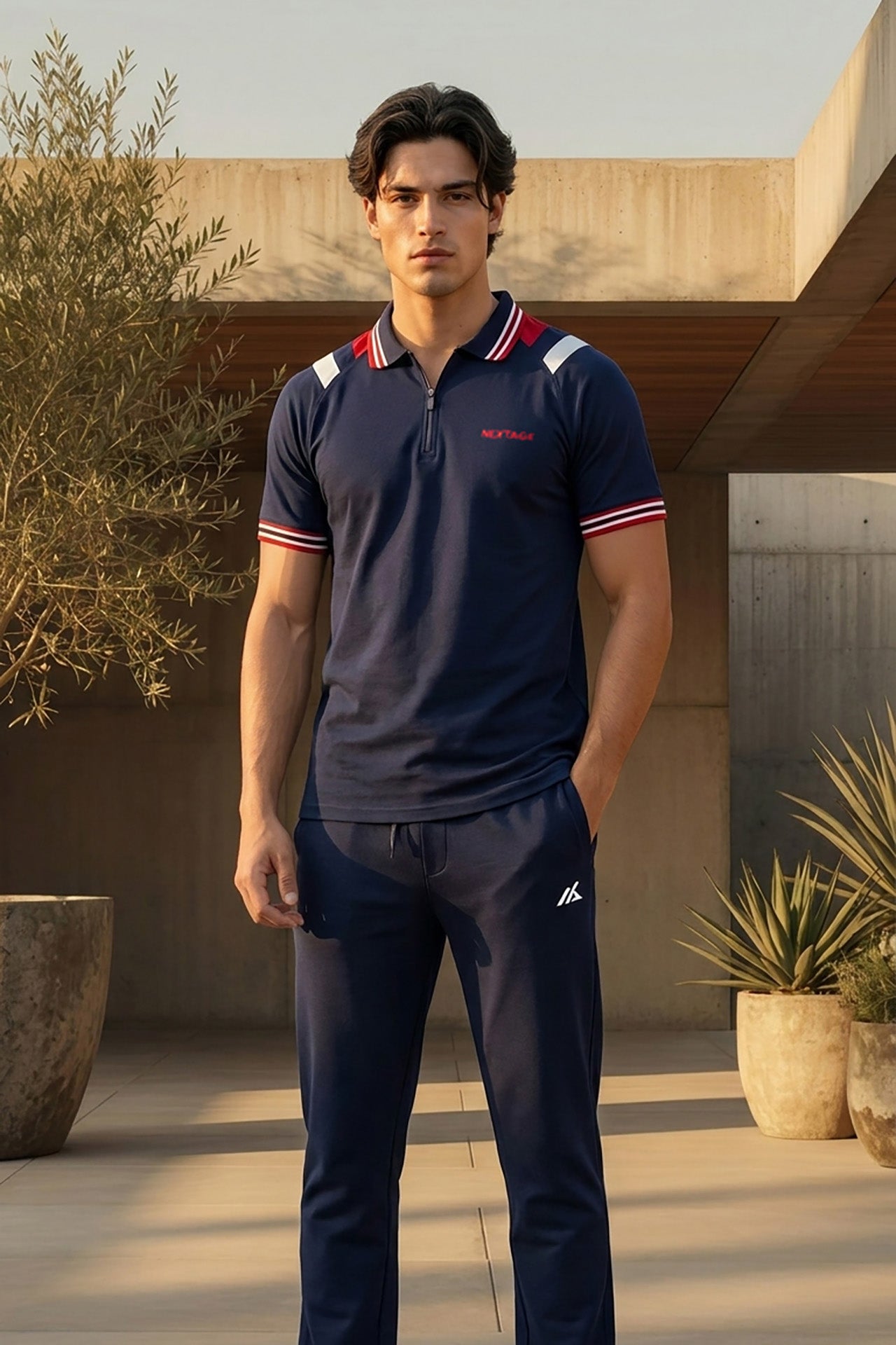 Nextage Twin Stripe Zip Polo Tracksuit