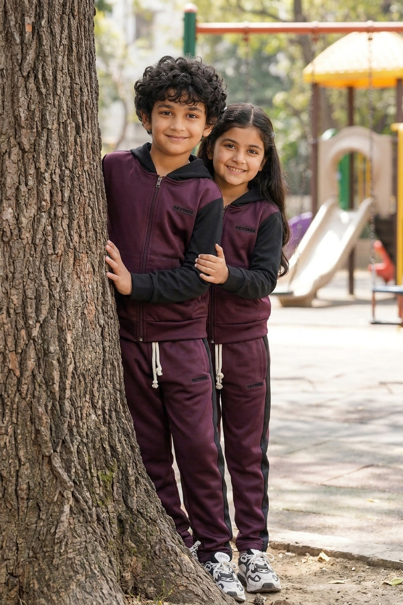 Nextage Plum Maroon Black Contrast Tracksuit
