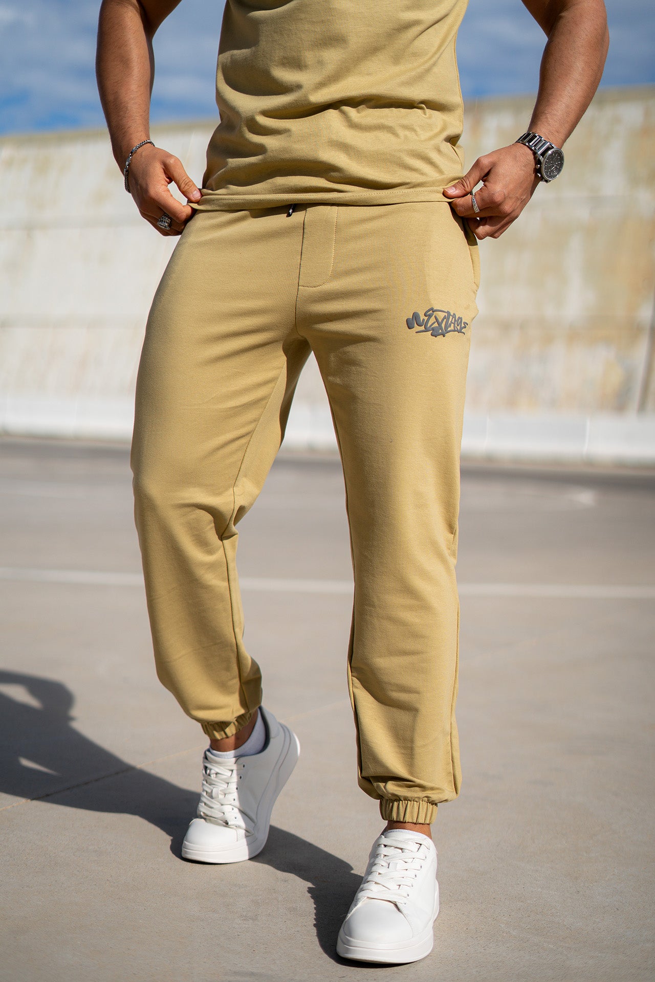 Nextage Khaki Puff Print Slogan Tracksuit