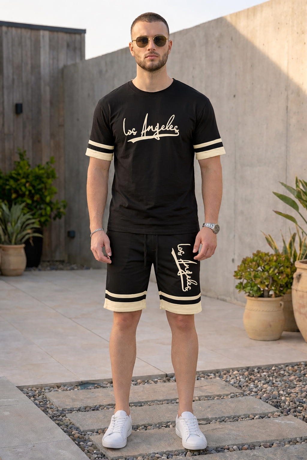 Los Angeles Printed Black Short Set