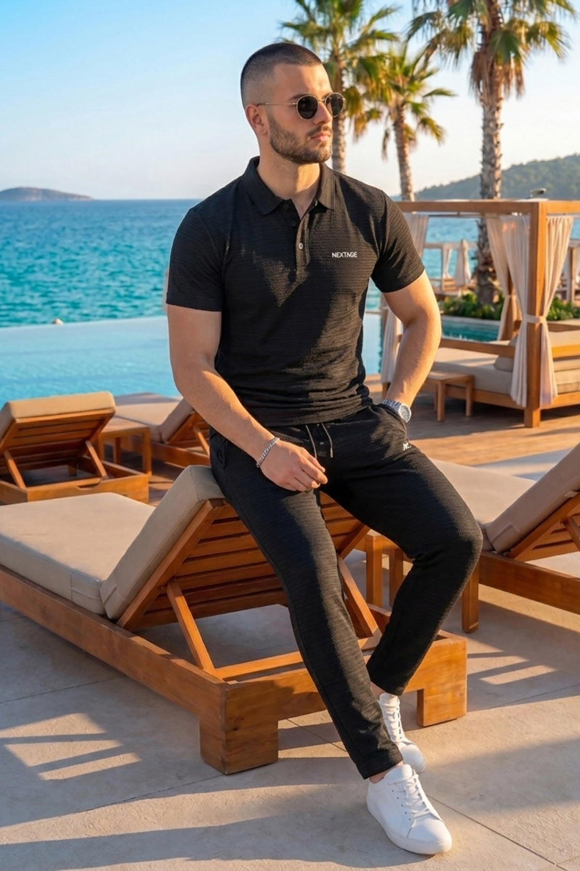 Premium Black Textured Polo Tracksuit