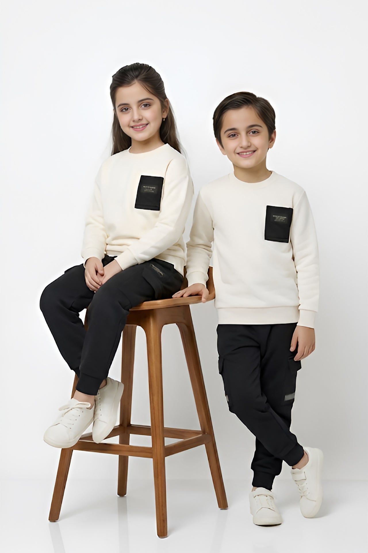 Nextage Kids Black Cream Cargo Tracksuit