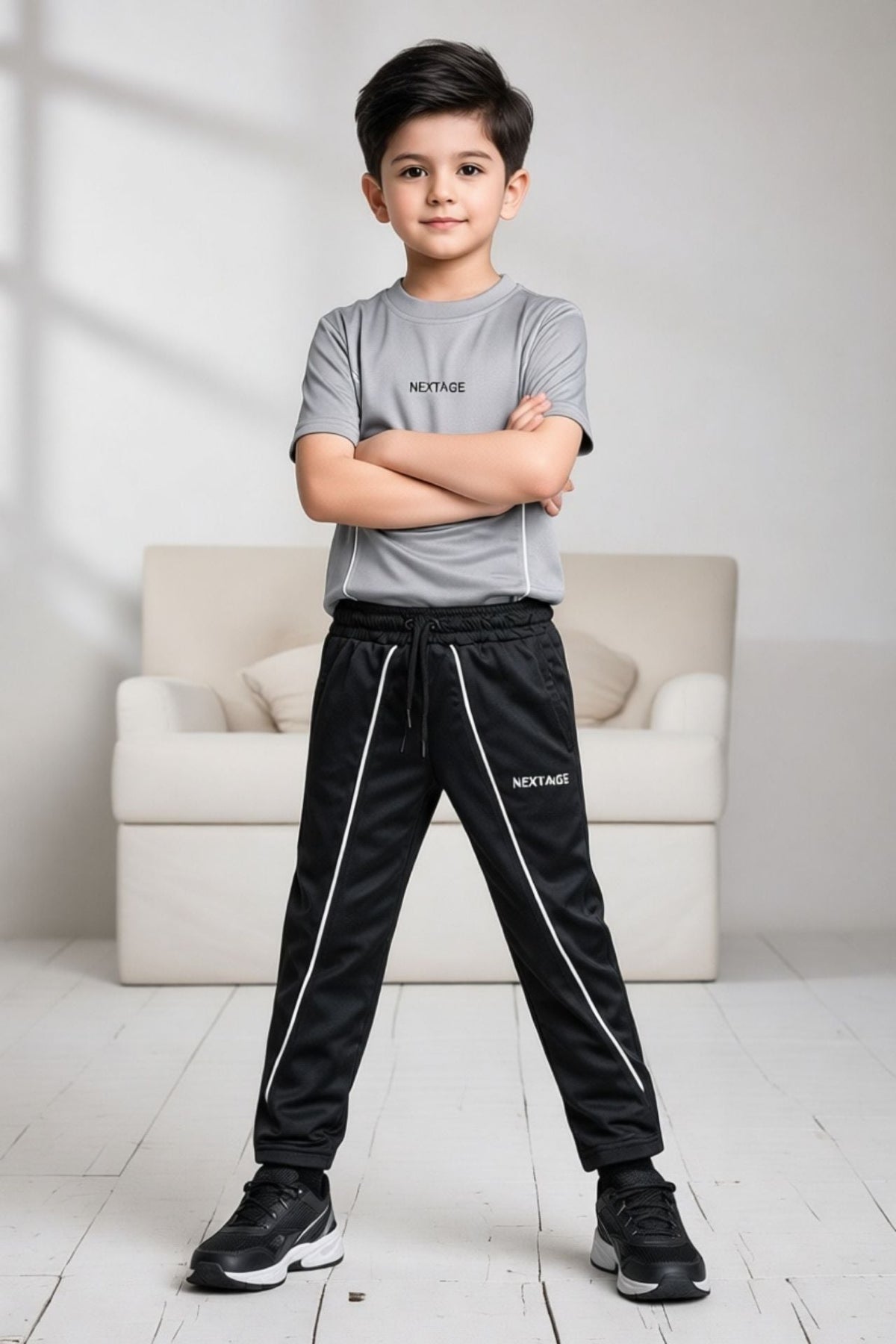 Nextage Kids Sports Grey Black Tracksuit Image 5