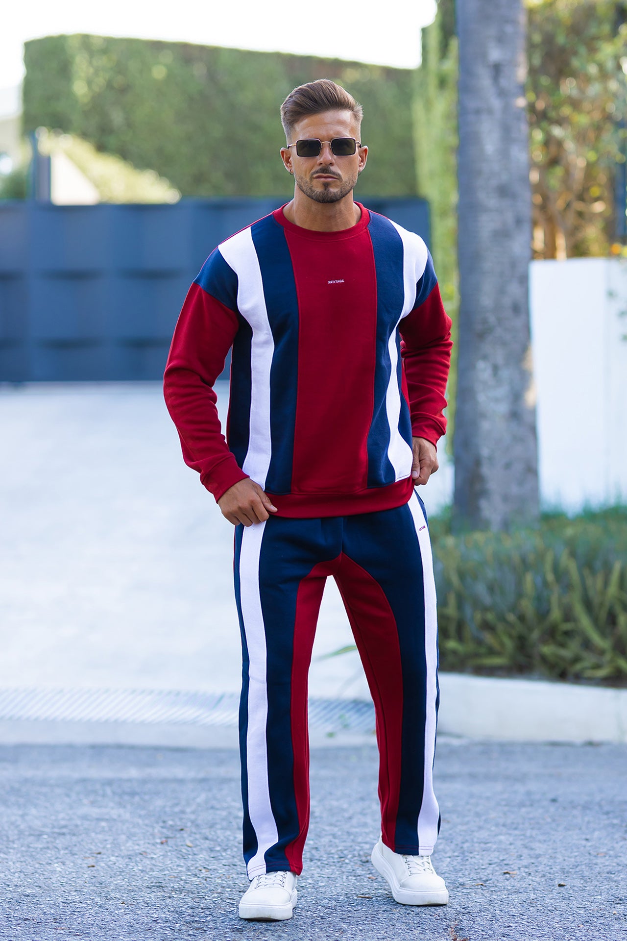 Nextage Striped Crew Neck Oversized Tracksuit
