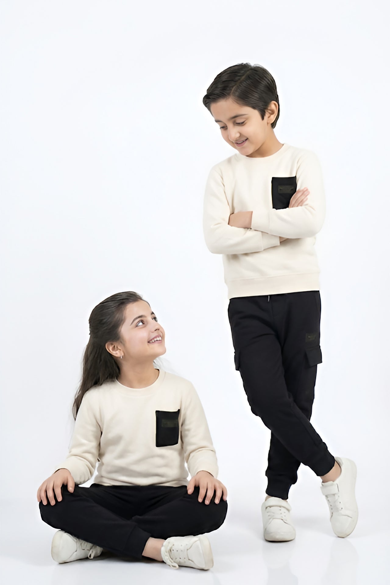 Nextage Kids Black Cream Cargo Tracksuit