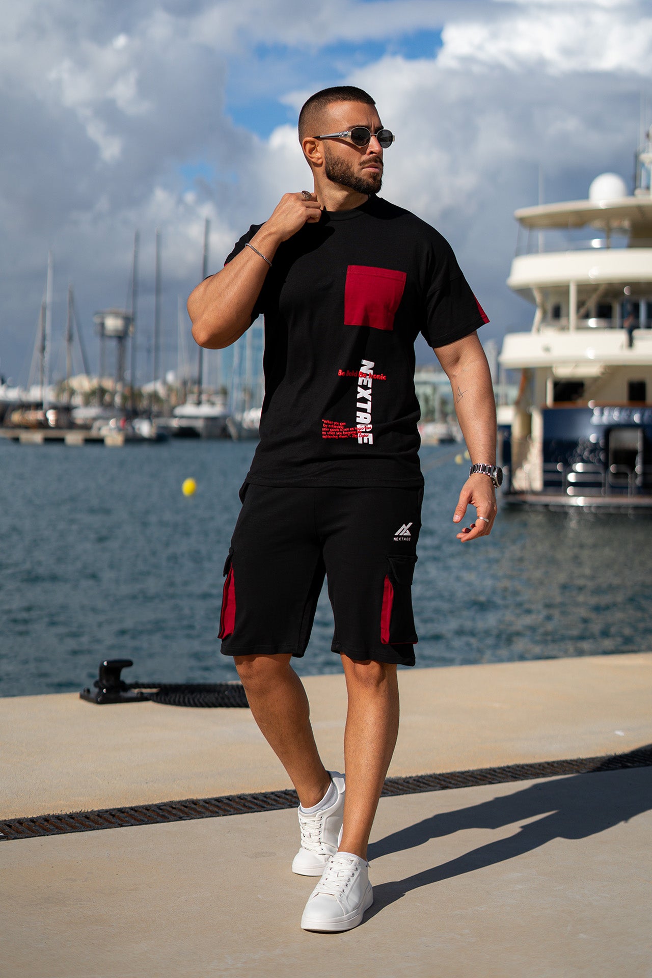 Nextage Black Contras Puff Print Short Set