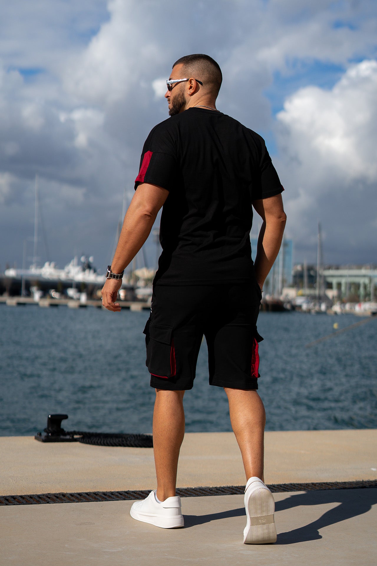 Nextage Black Contras Puff Print Short Set